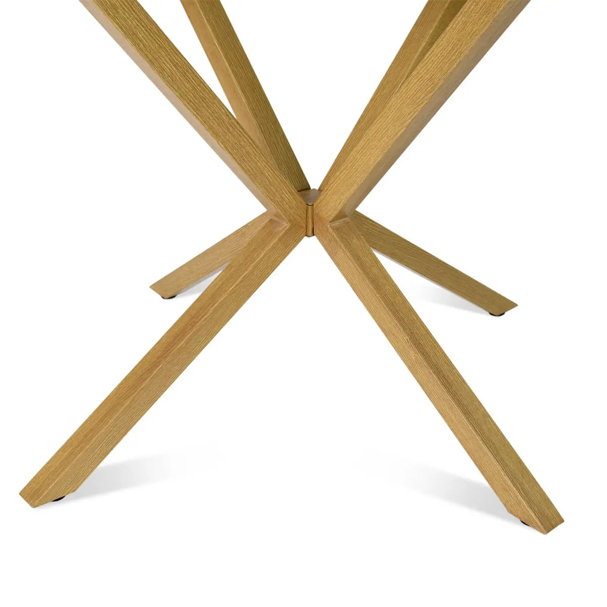 Oliver Modern Round Glass Dining Table base detail with wooden legs, contemporary design.