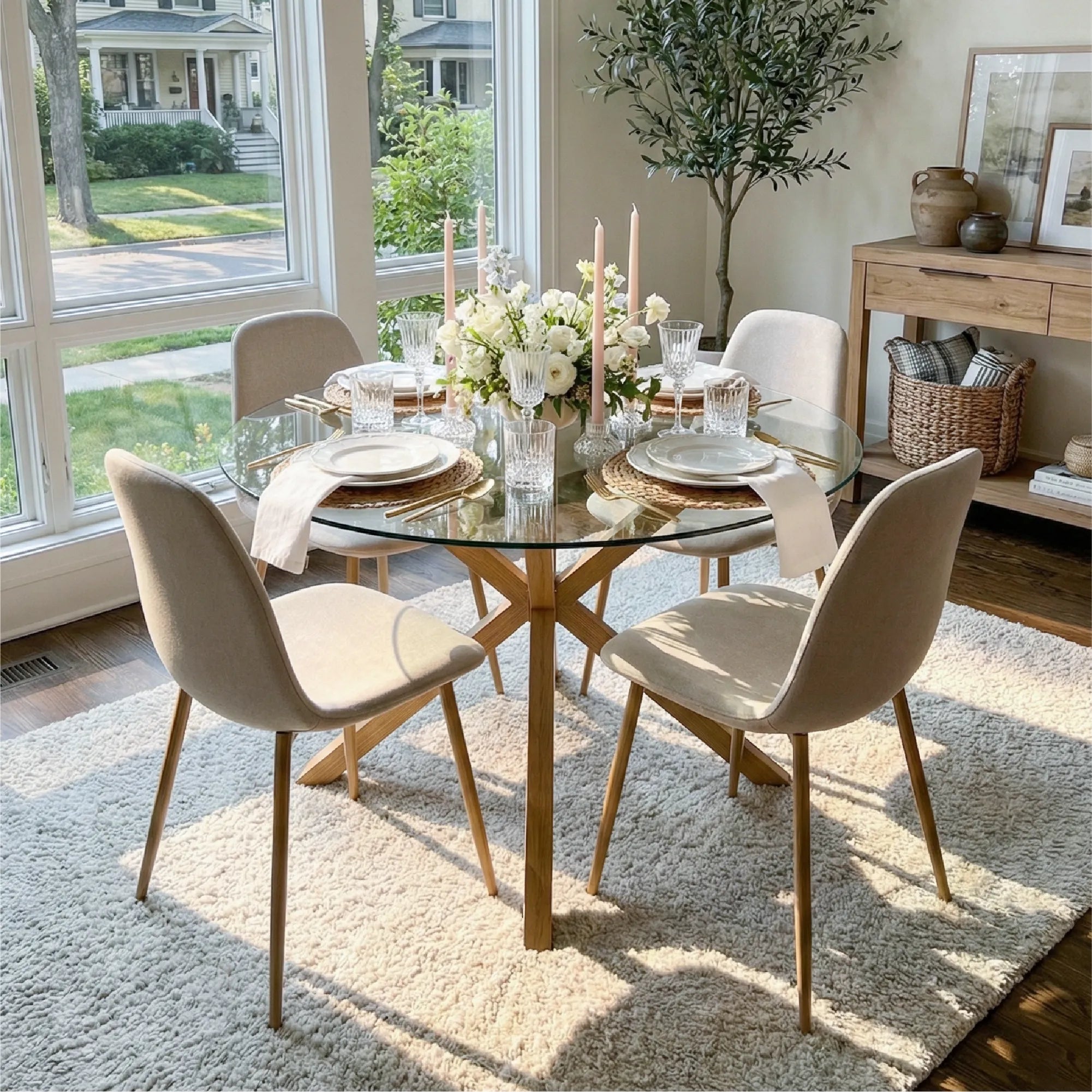 Oliver & Oslo 39" Glass Round Dining Table Set for 4 (5-Piece)