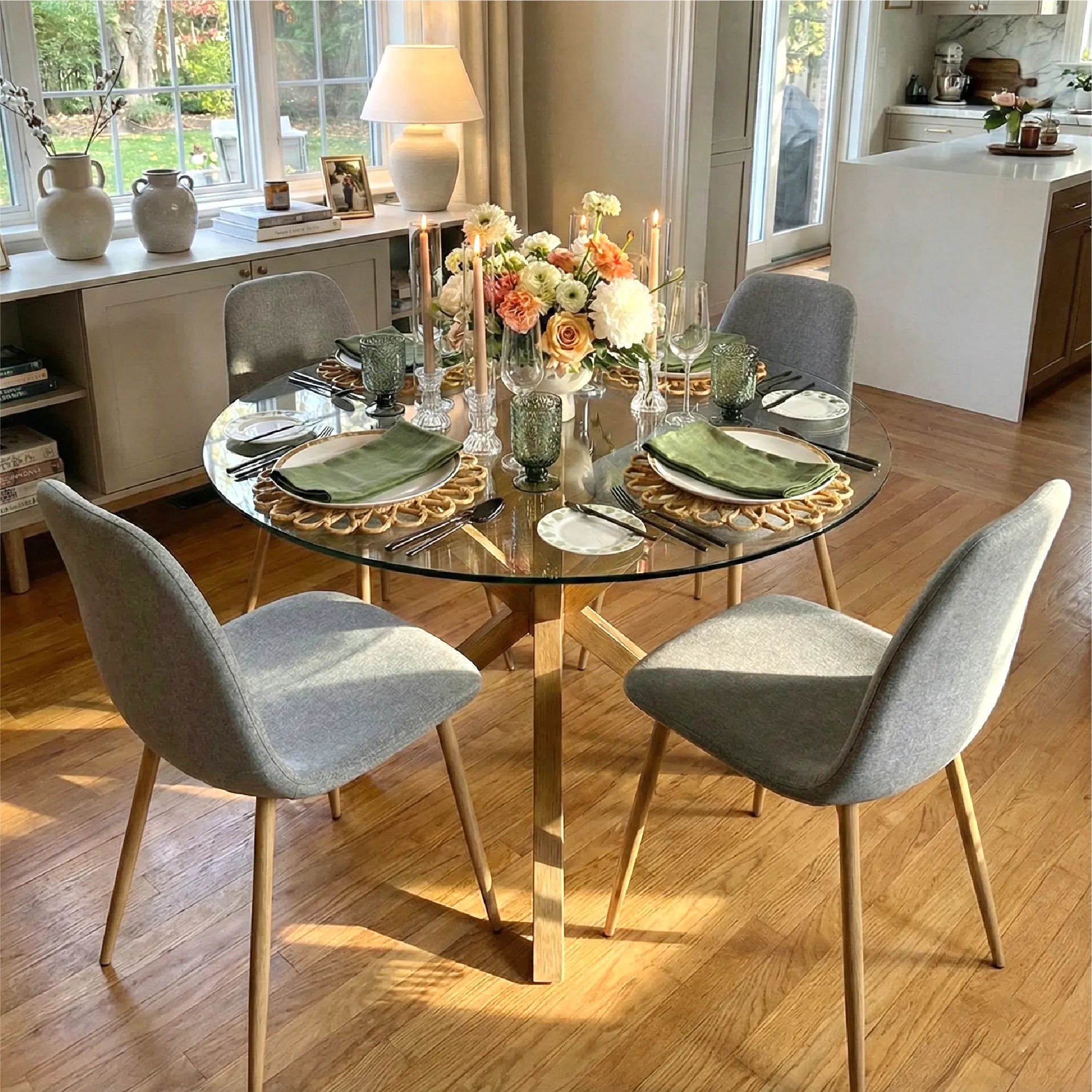 Oliver & Oslo 39" Glass Round Dining Table Set for 4 (5-Piece)