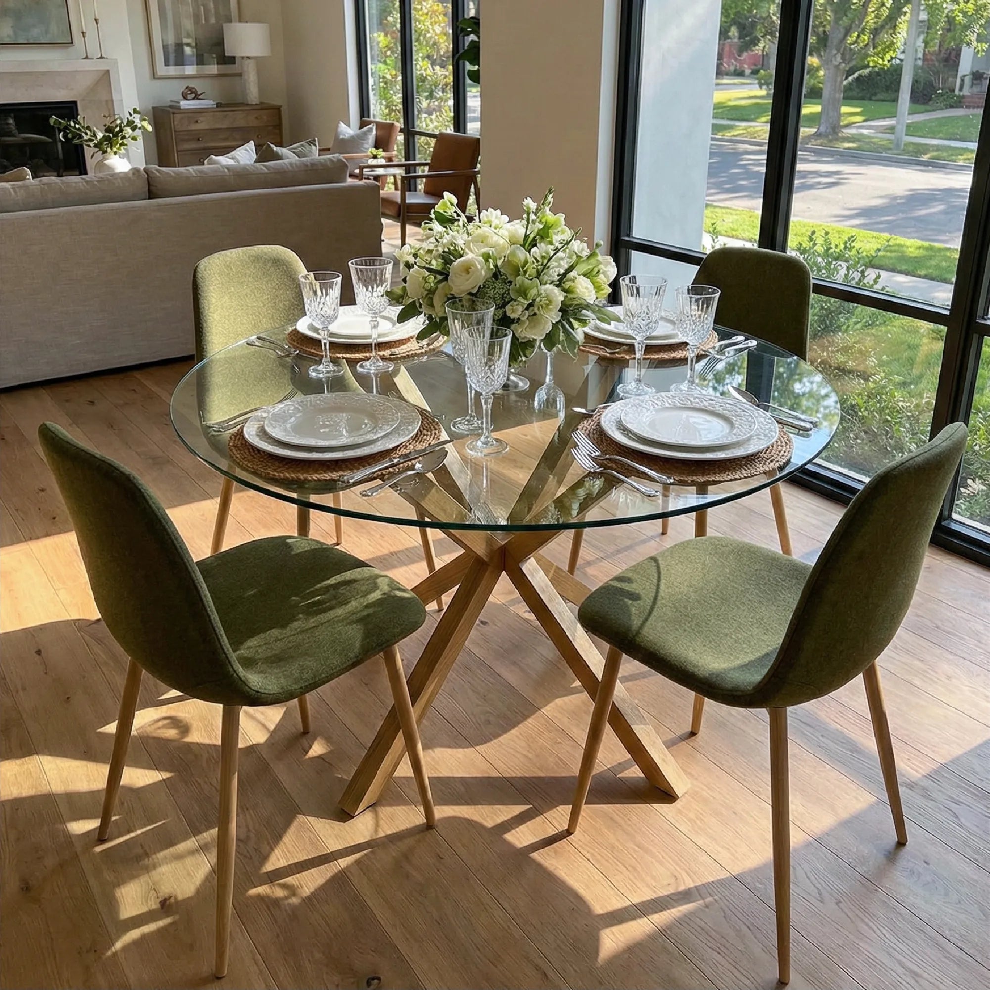 Oliver & Oslo 39" Glass Round Dining Table Set for 4 (5-Piece)