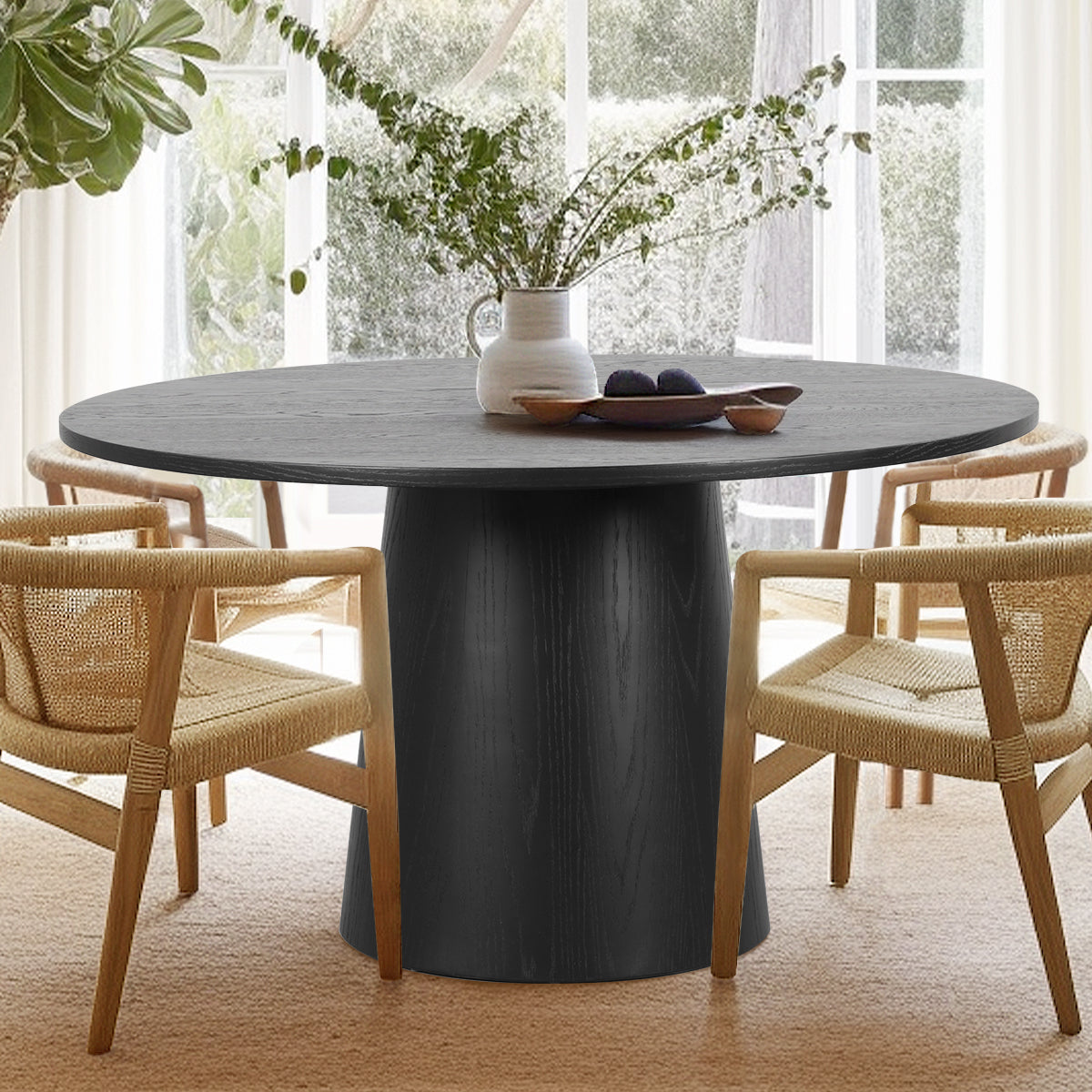Orchid 52" Solid Oak Wood Round Pedestal Dining Table