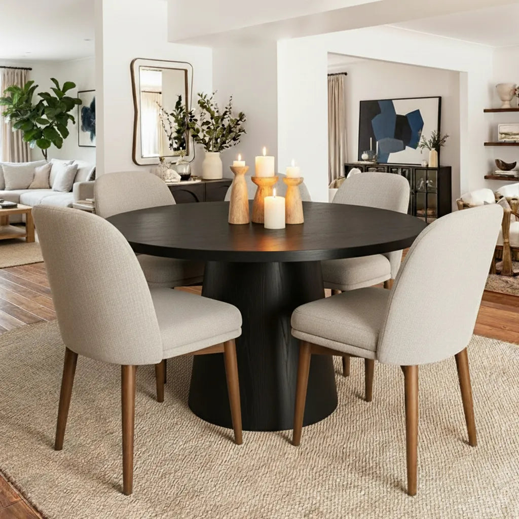 Orchid & Athena 52" Round Solid Oak Dining Table Set for 4 (5-Piece)