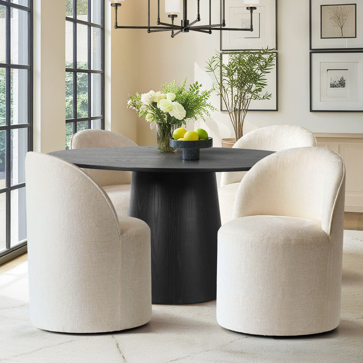 Orchid & Doris 52" Round Black Dining Table Set for 4 (5-Piece)