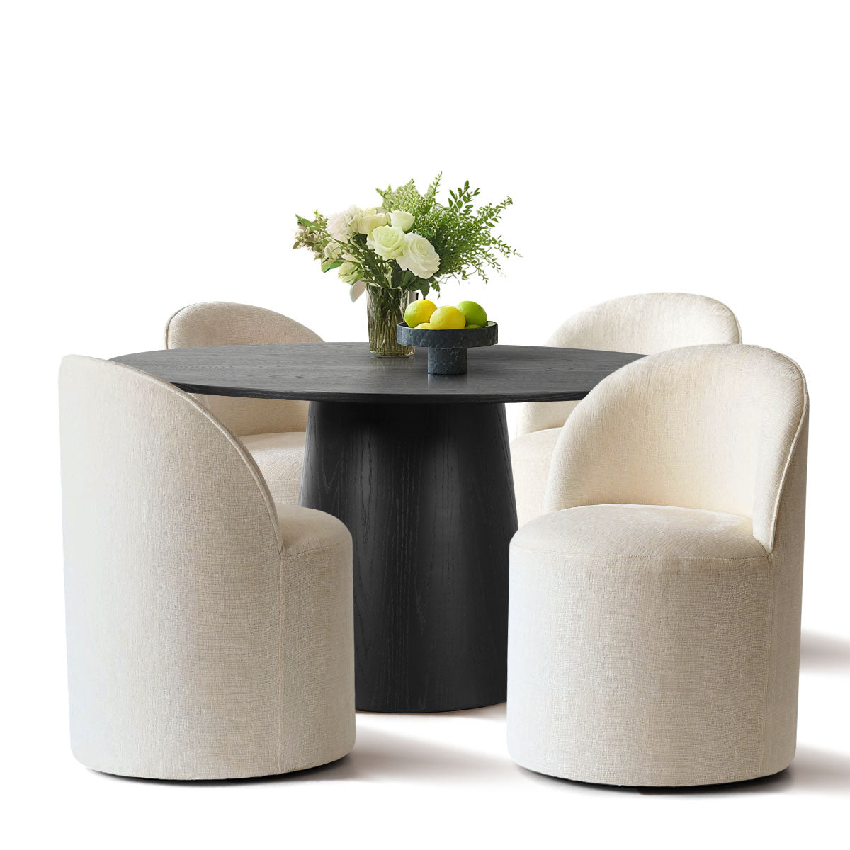 Orchid & Doris 52" Round Black Dining Table Set for 4 (5-Piece)