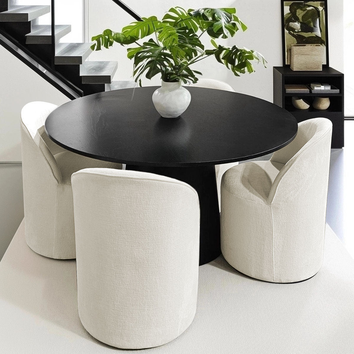 Orchid & Doris 52" Round Black Dining Table Set for 4 (5-Piece)