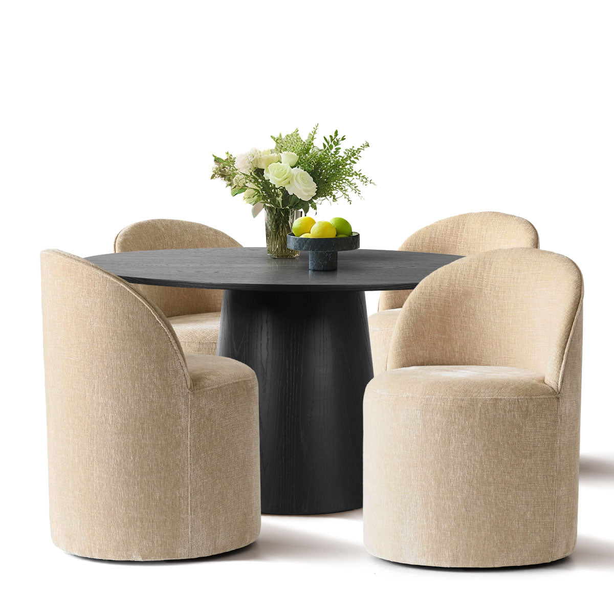 Orchid & Doris 52" Round Black Dining Table Set for 4 (5-Piece)