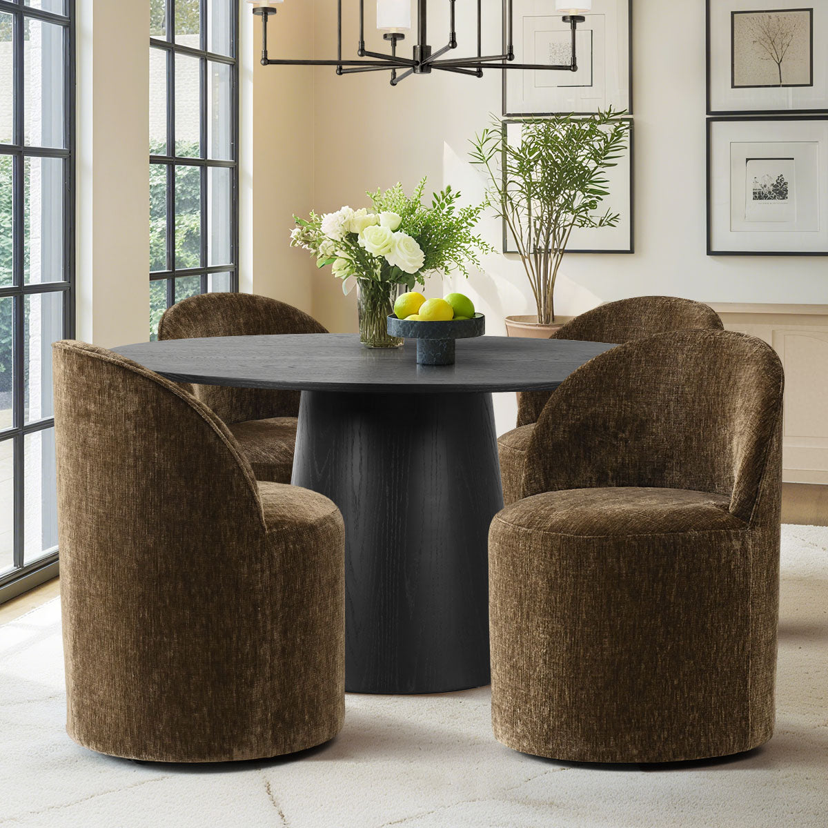 Orchid & Doris 52" Round Black Dining Table Set for 4 (5-Piece)