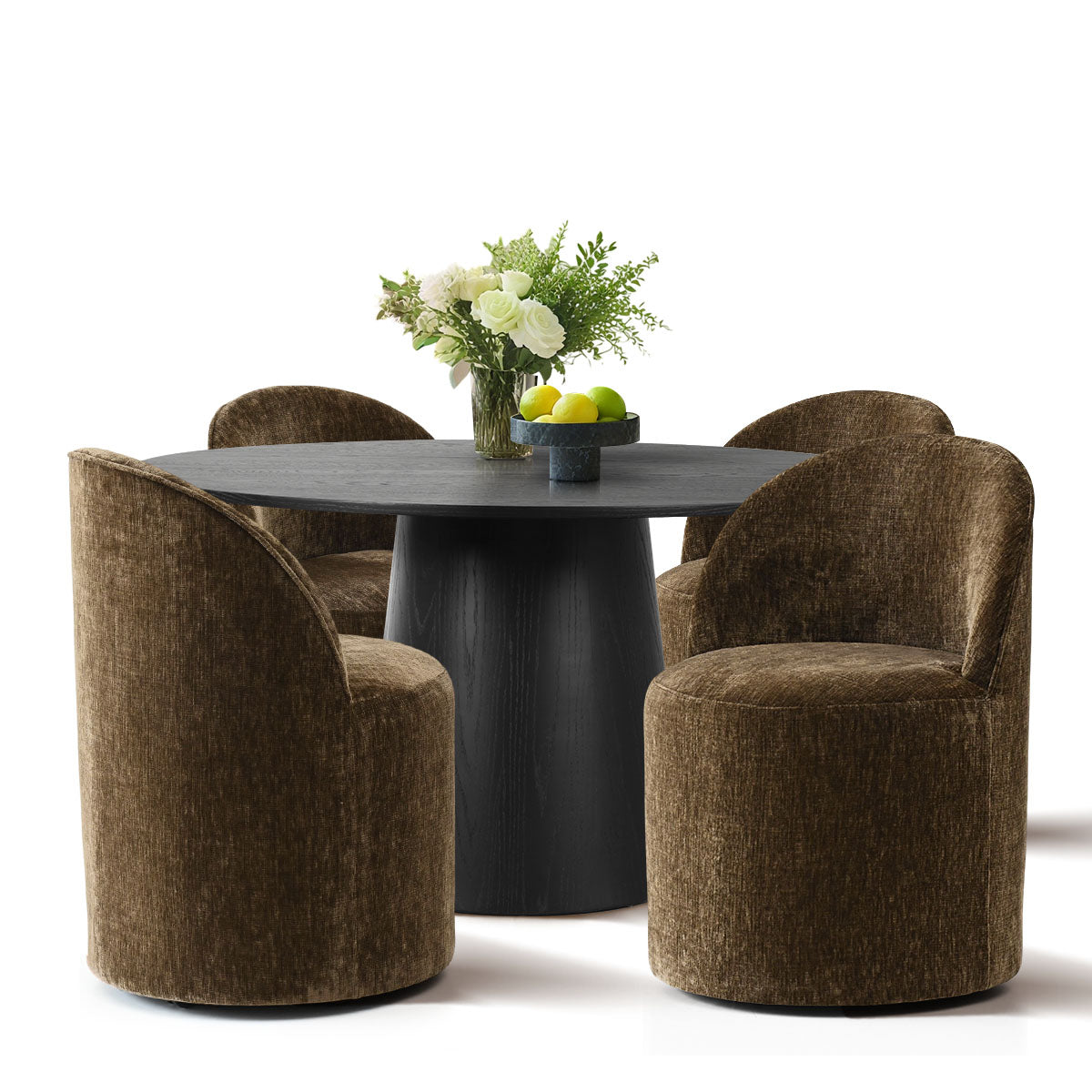 Orchid & Doris 52" Round Black Dining Table Set for 4 (5-Piece)