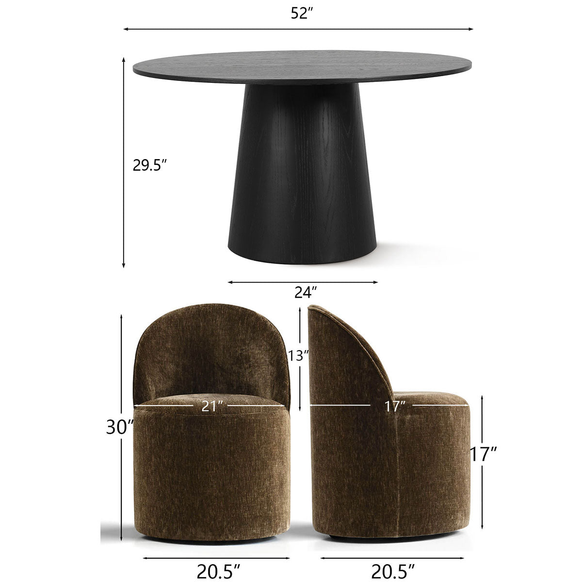 Orchid & Doris 52" Round Black Dining Table Set for 4 (5-Piece)