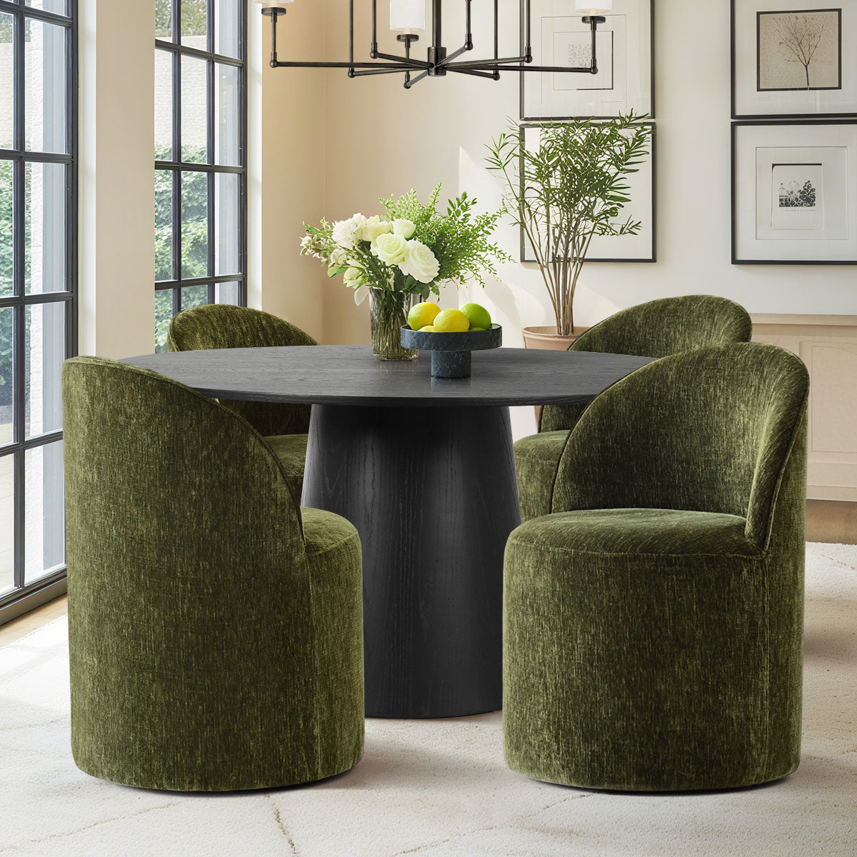 Orchid & Doris 52" Round Black Dining Table Set for 4 (5-Piece)