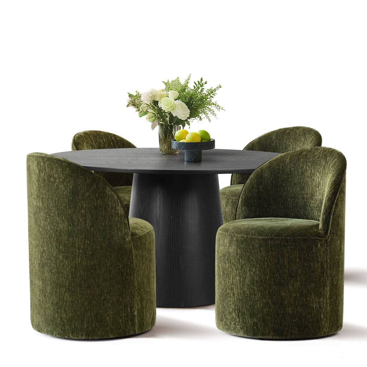 Orchid & Doris 52" Round Black Dining Table Set for 4 (5-Piece)