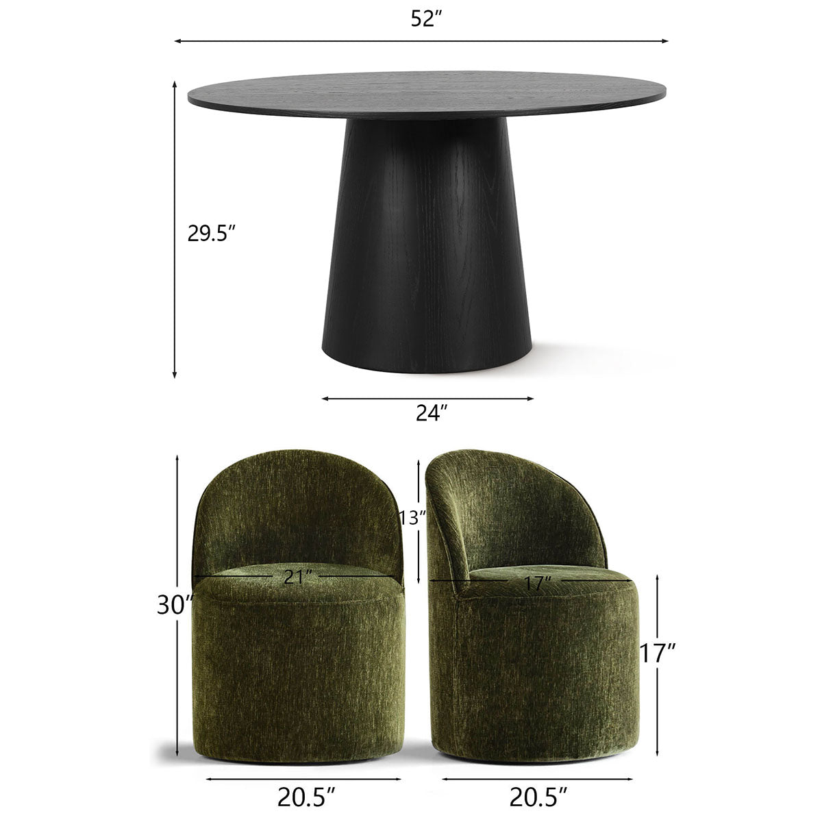 Orchid & Doris 52" Round Black Dining Table Set for 4 (5-Piece)