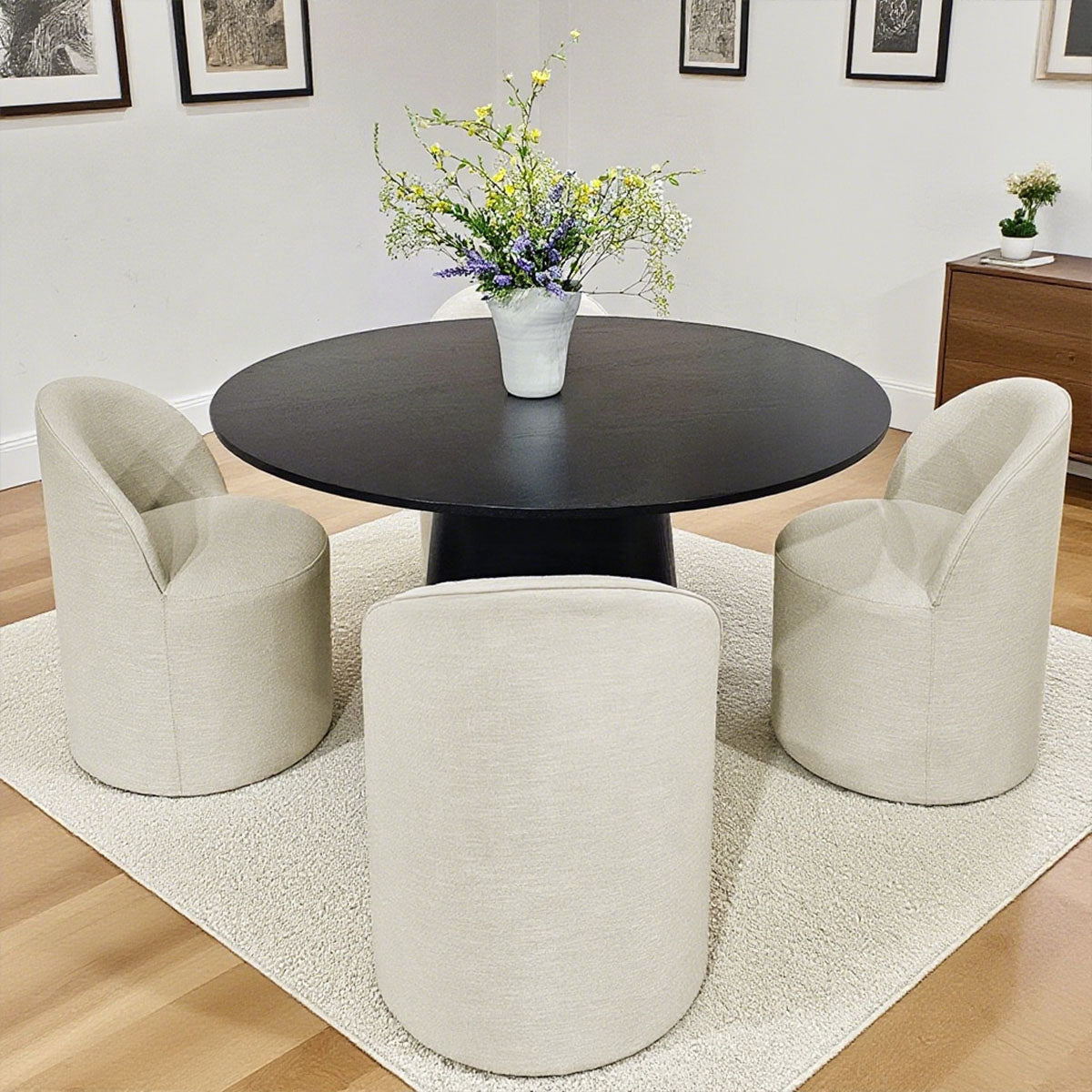 Orchid & Doris 52" Round Black Dining Table Set for 4 (5-Piece)
