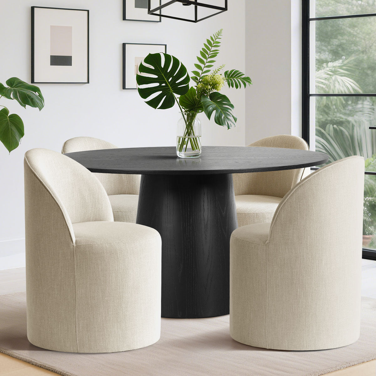 Orchid & Doris 52" Round Black Dining Table Set for 4 (5-Piece)