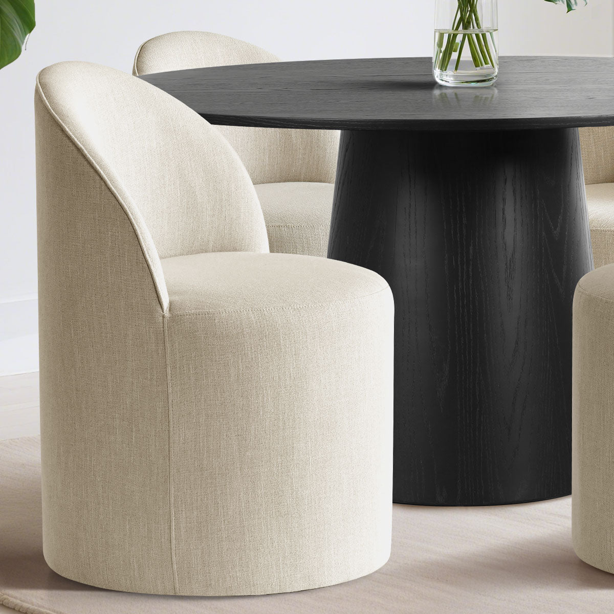 Orchid & Doris 52" Round Black Dining Table Set for 4 (5-Piece)