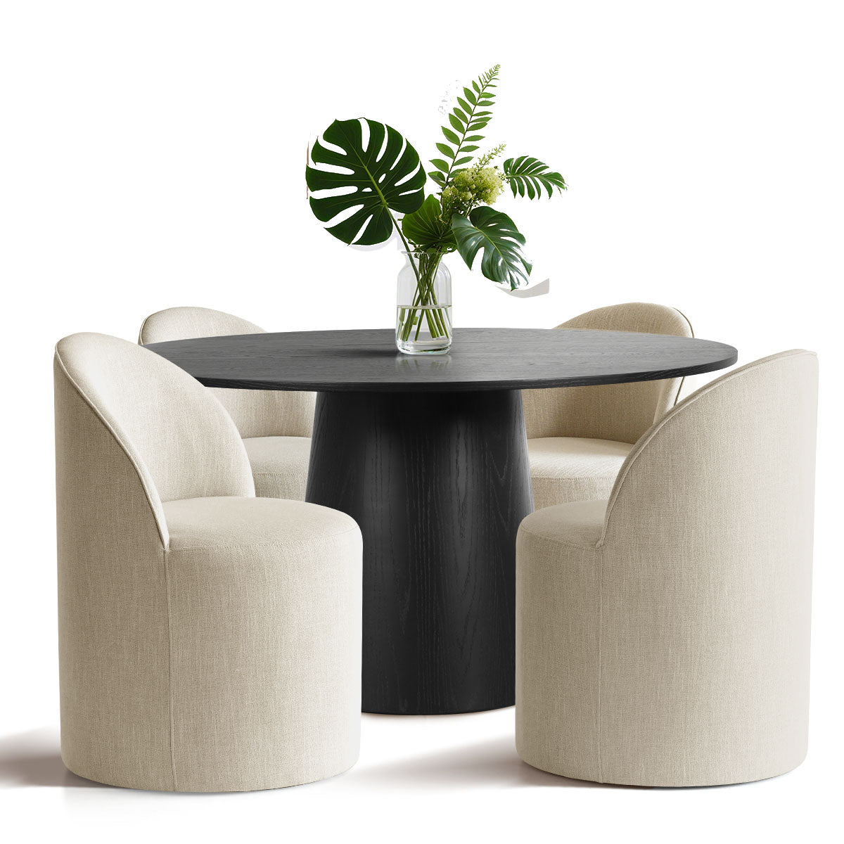 Orchid & Doris 52" Round Black Dining Table Set for 4 (5-Piece)