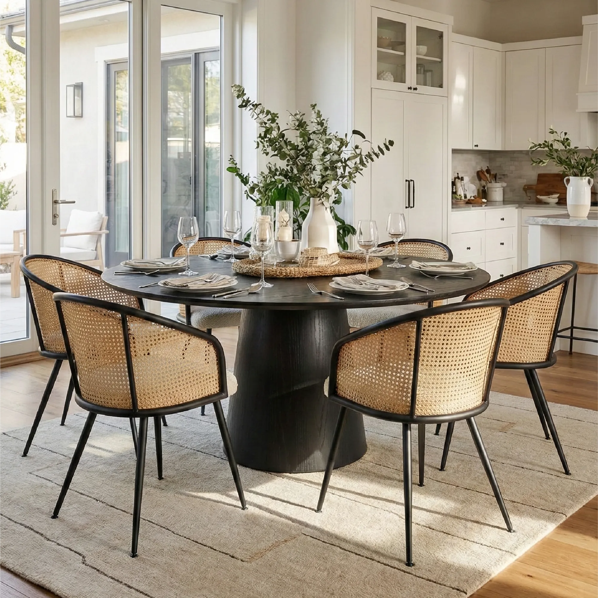 Orchid & Jules 60" Solid Oak Round Dining Table Set for 6 (7-Piece)