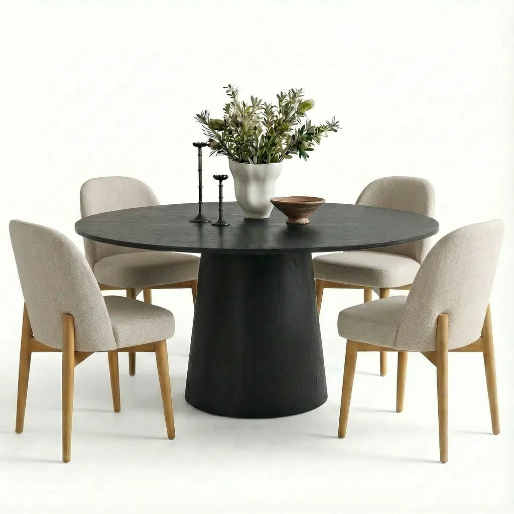 Orchid & Havana 52" Round Solid Oak Dining Table Set for 4 (5-Piece)