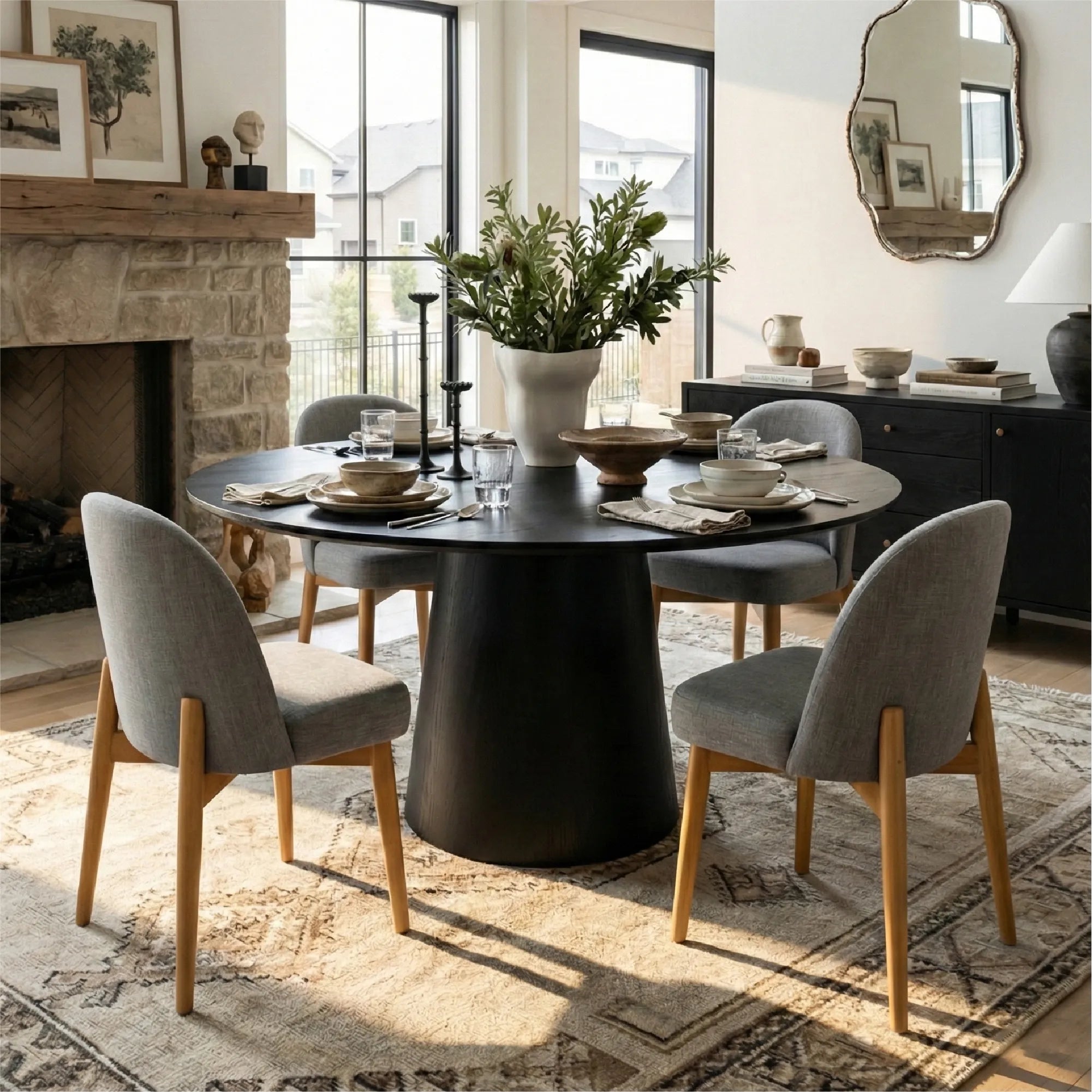 Orchid & Havana 52" Round Solid Oak Dining Table Set for 4 (5-Piece)