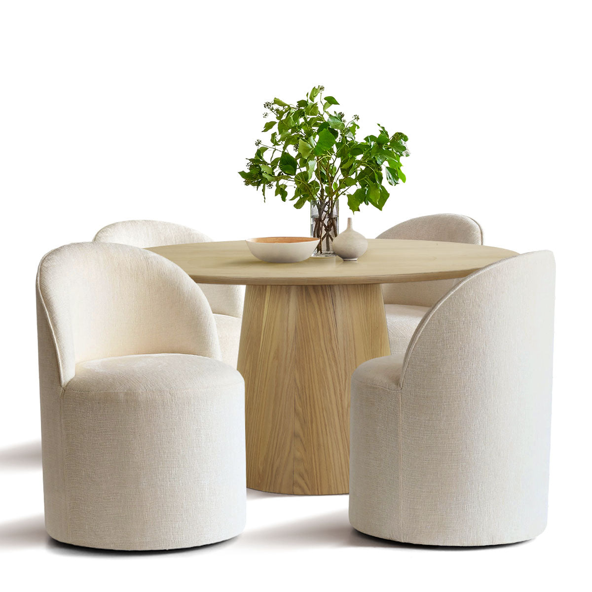 Orchid & Doris 52" Round Natural Dining Table Set for 4 (5-Piece)