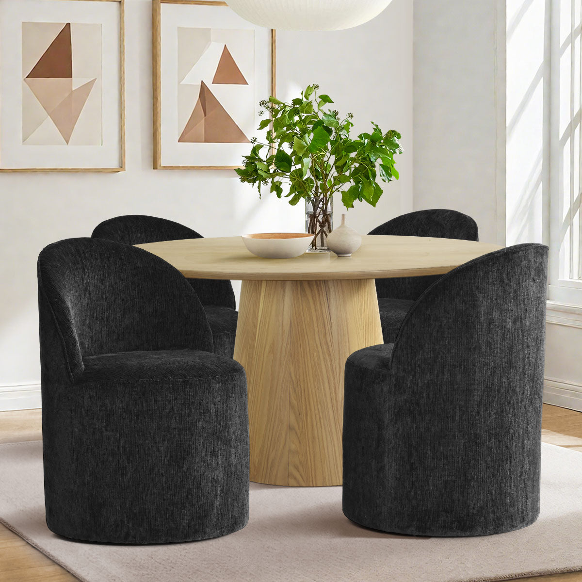 Orchid & Doris 52" Round Natural Dining Table Set for 4 (5-Piece)