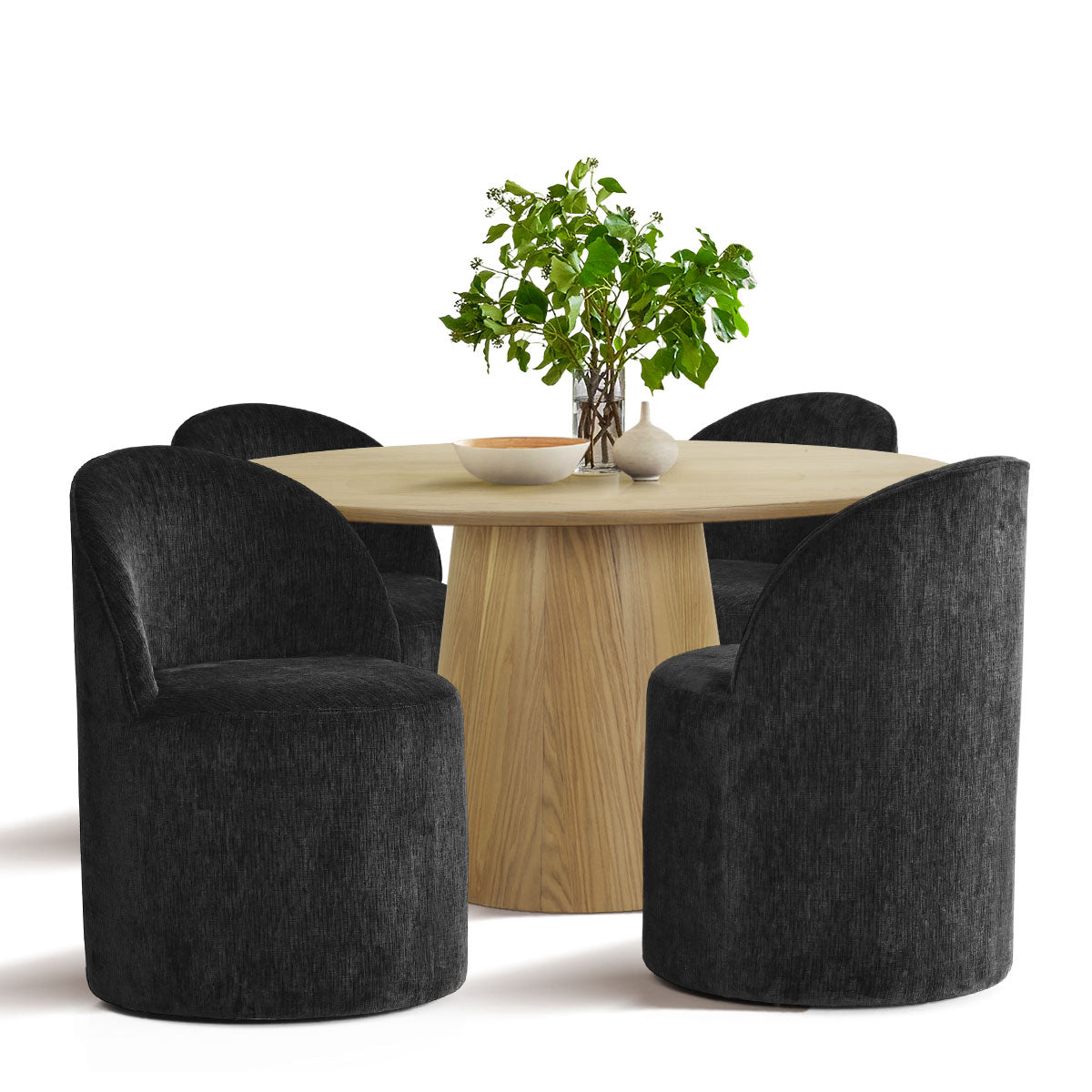 Orchid & Doris 52" Round Natural Dining Table Set for 4 (5-Piece)