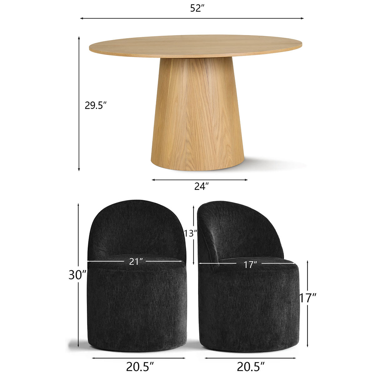 Orchid & Doris 52" Round Natural Dining Table Set for 4 (5-Piece)