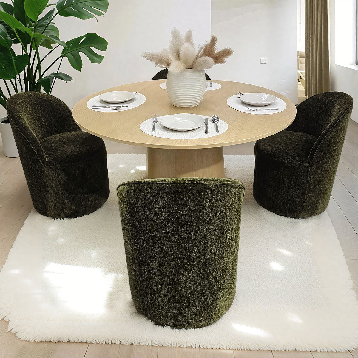Orchid & Doris 52" Round Natural Dining Table Set for 4 (5-Piece)