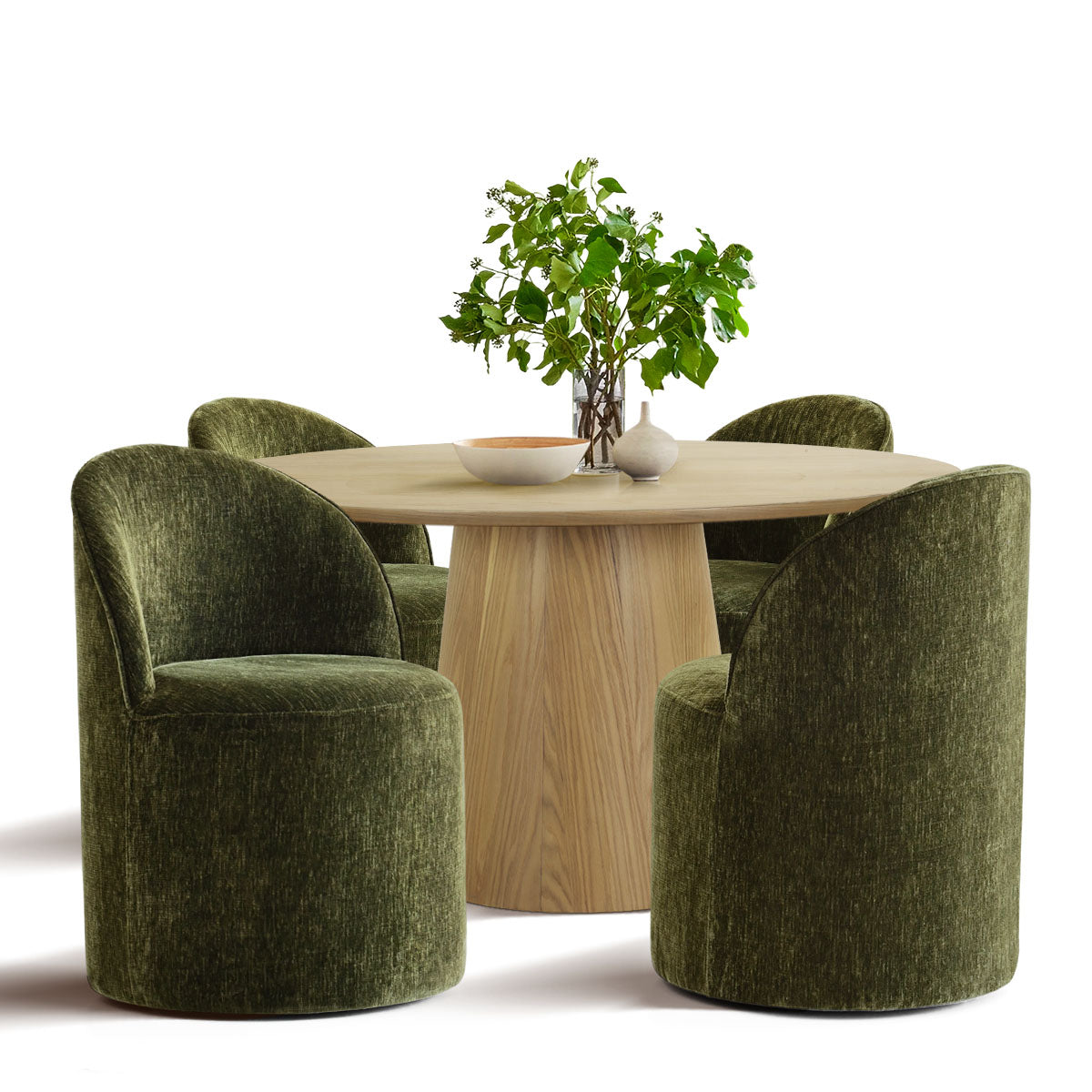 Orchid & Doris 52" Round Natural Dining Table Set for 4 (5-Piece)