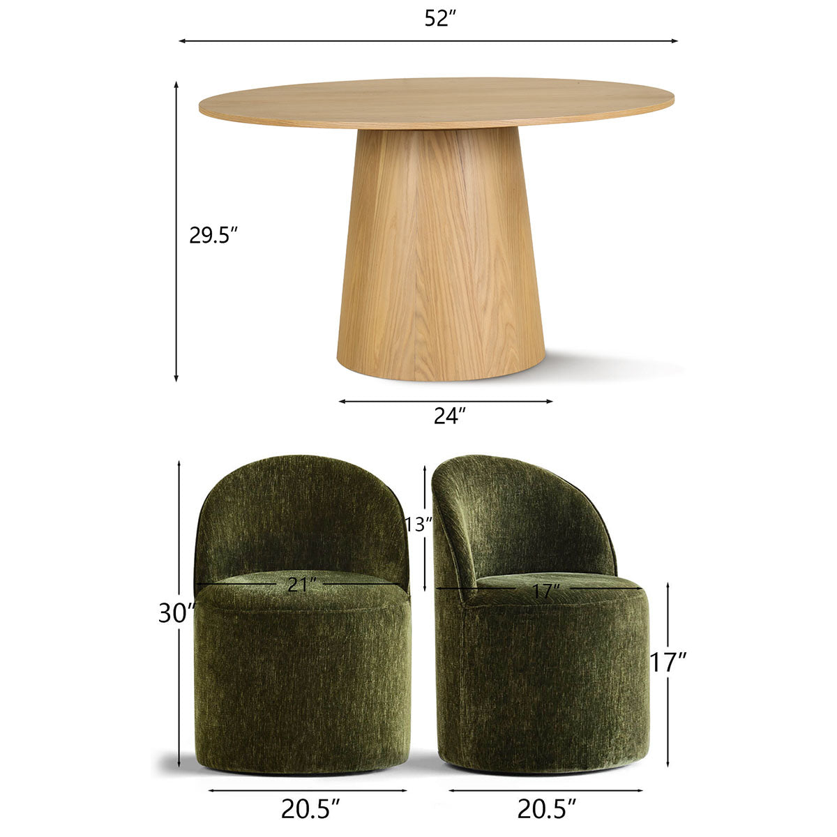 Orchid & Doris 52" Round Natural Dining Table Set for 4 (5-Piece)