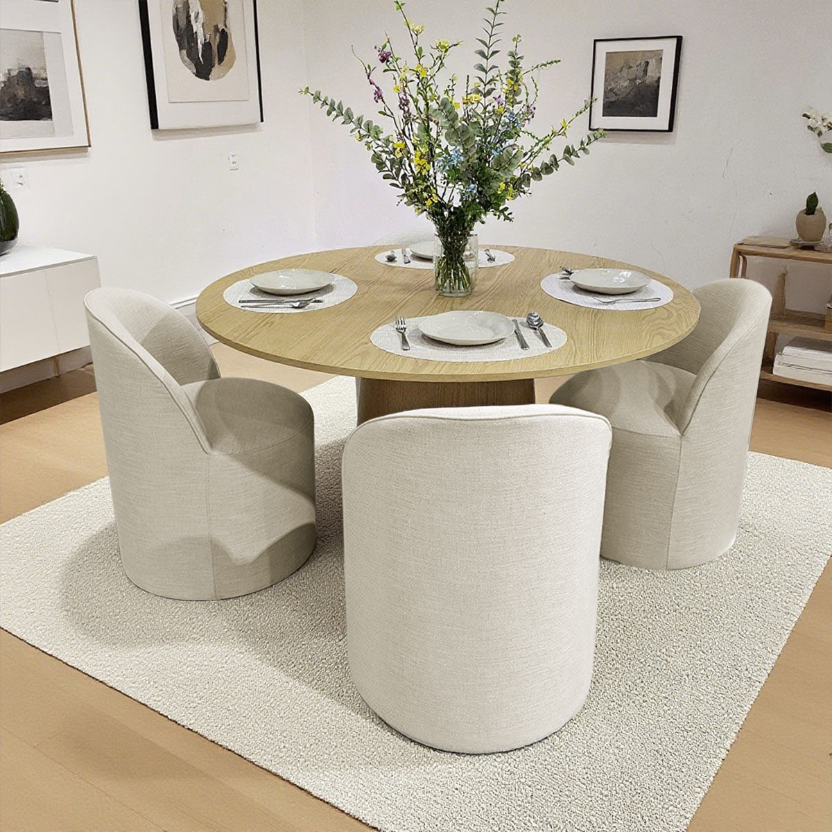 Orchid & Doris 52" Round Natural Dining Table Set for 4 (5-Piece)