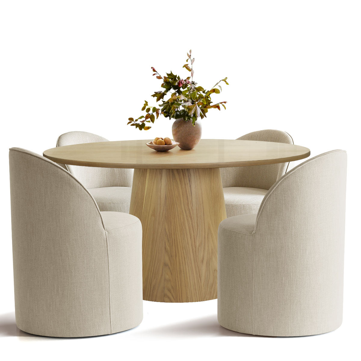 Orchid & Doris 52" Round Natural Dining Table Set for 4 (5-Piece)