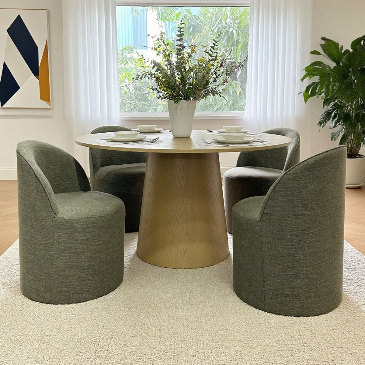 Orchid & Doris 52" Round Natural Dining Table Set for 4 (5-Piece)