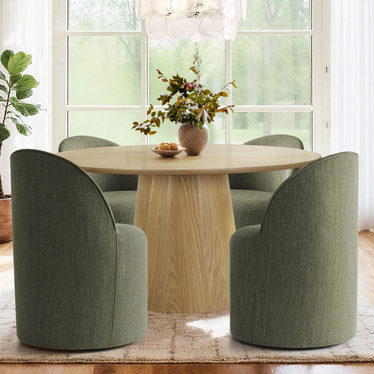 Orchid & Doris 52" Round Natural Dining Table Set for 4 (5-Piece)