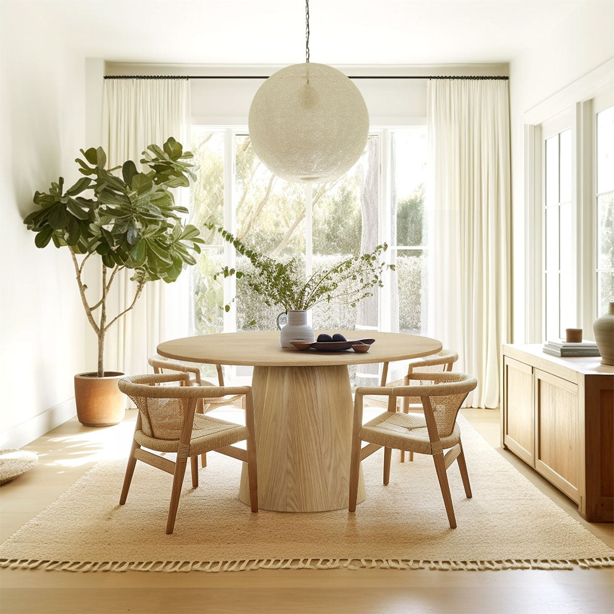 Orchid 52" Solid Oak Wood Round Pedestal Dining Table