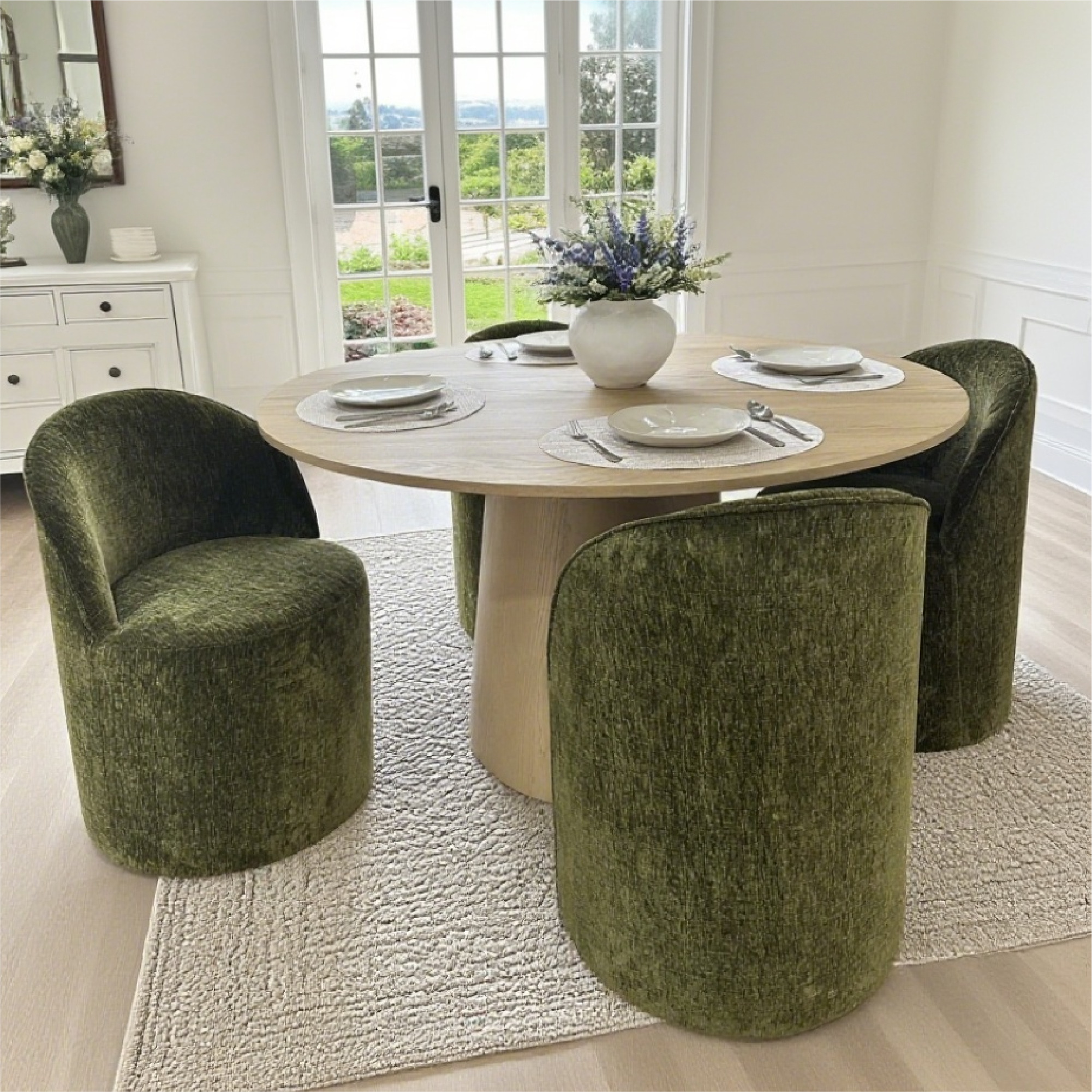 Orchid & Doris 52" Round Natural Dining Table Set for 4 (5-Piece)