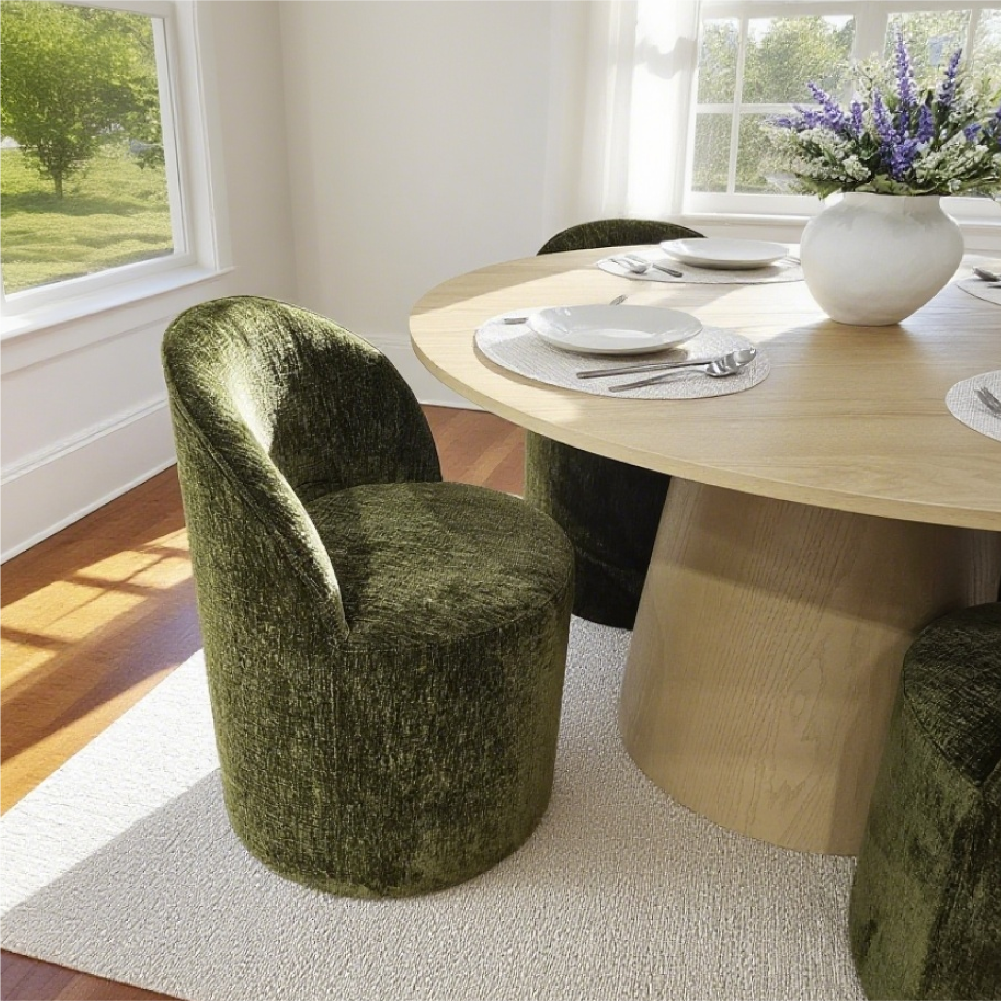 Orchid & Doris 52" Round Natural Dining Table Set for 4 (5-Piece)