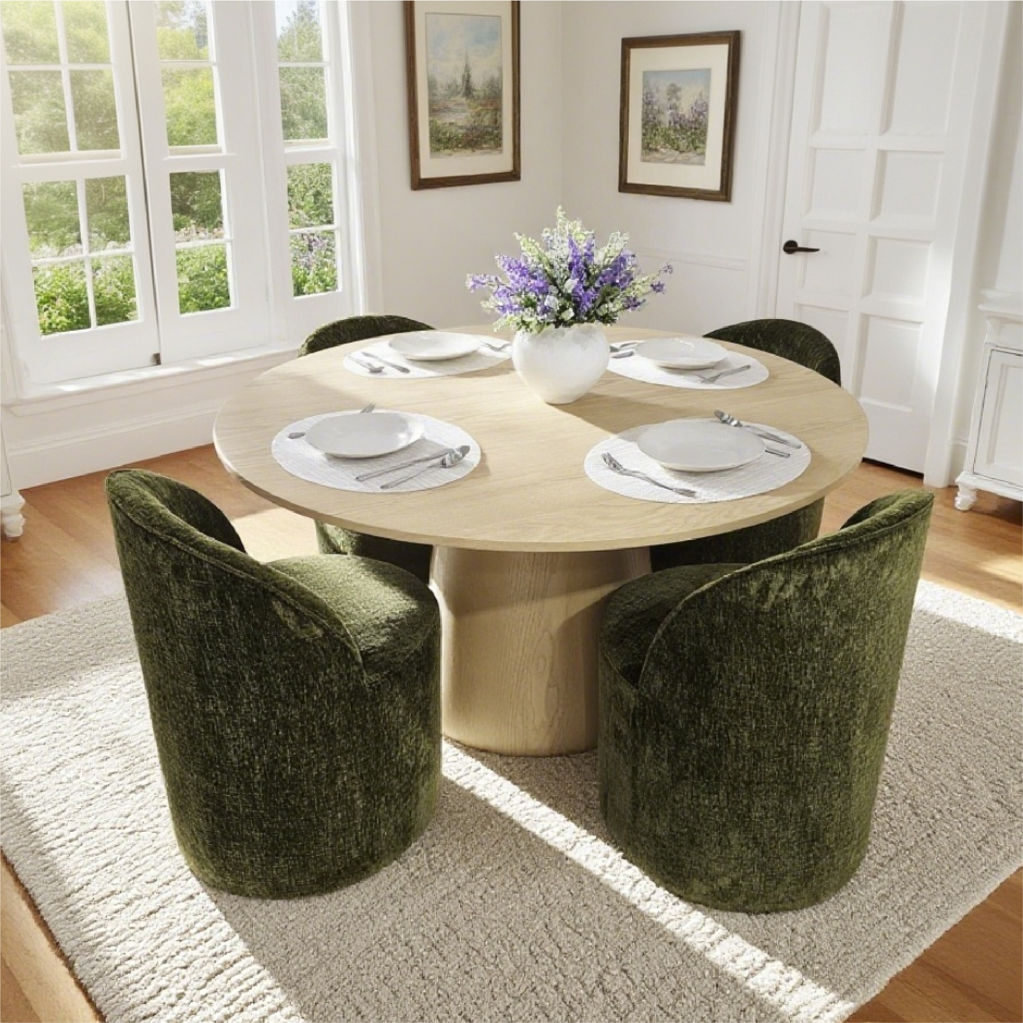 Orchid & Doris 52" Round Natural Dining Table Set for 4 (5-Piece)