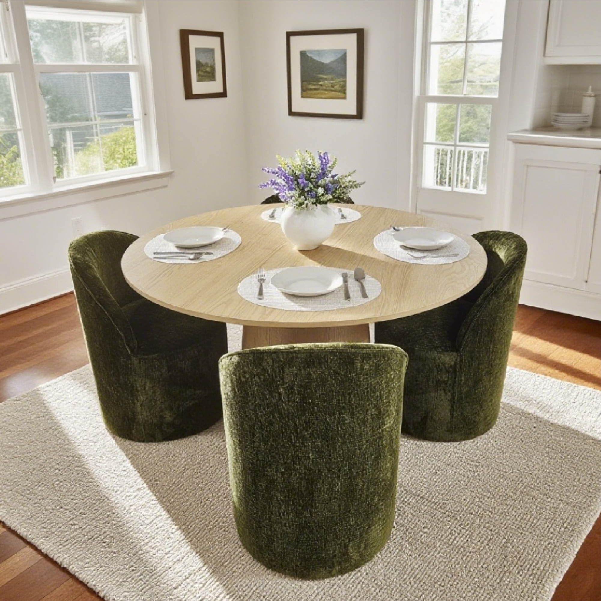 Orchid & Doris 52" Round Natural Dining Table Set for 4 (5-Piece)