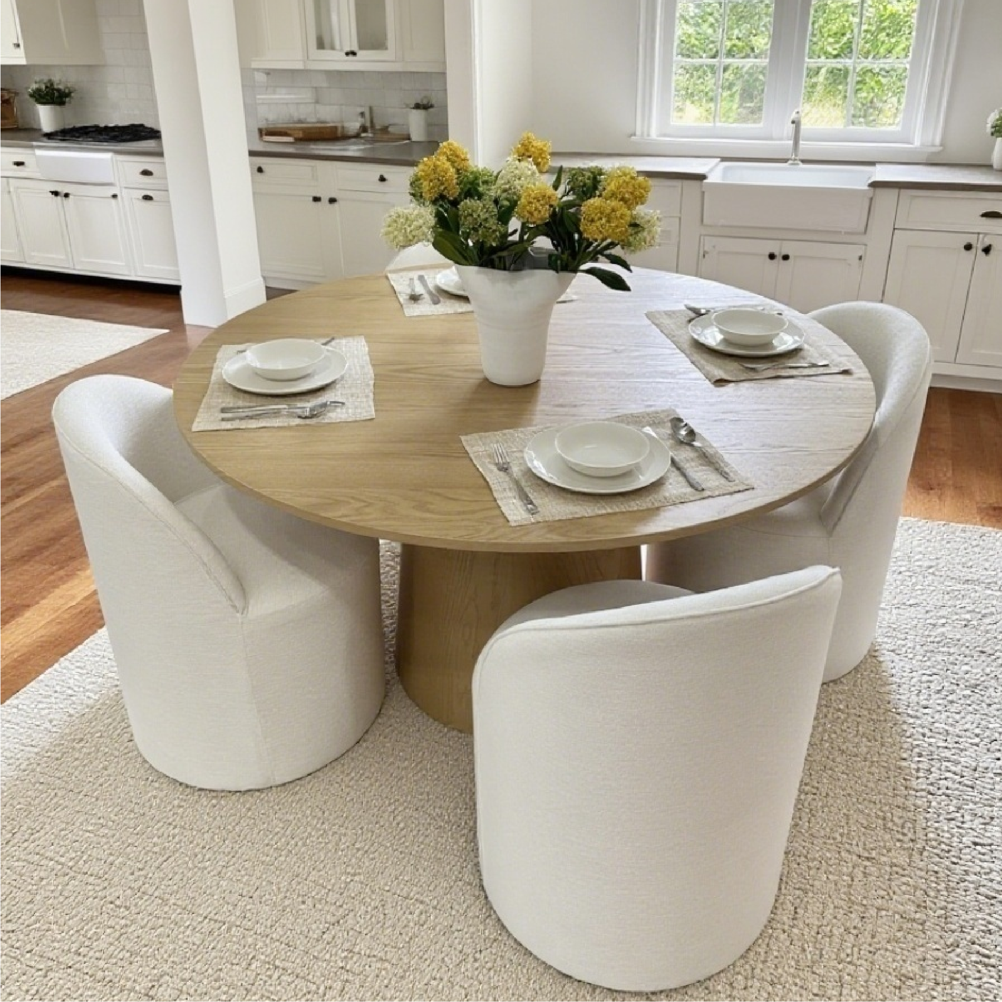 Orchid & Doris 52" Round Natural Dining Table Set for 4 (5-Piece)