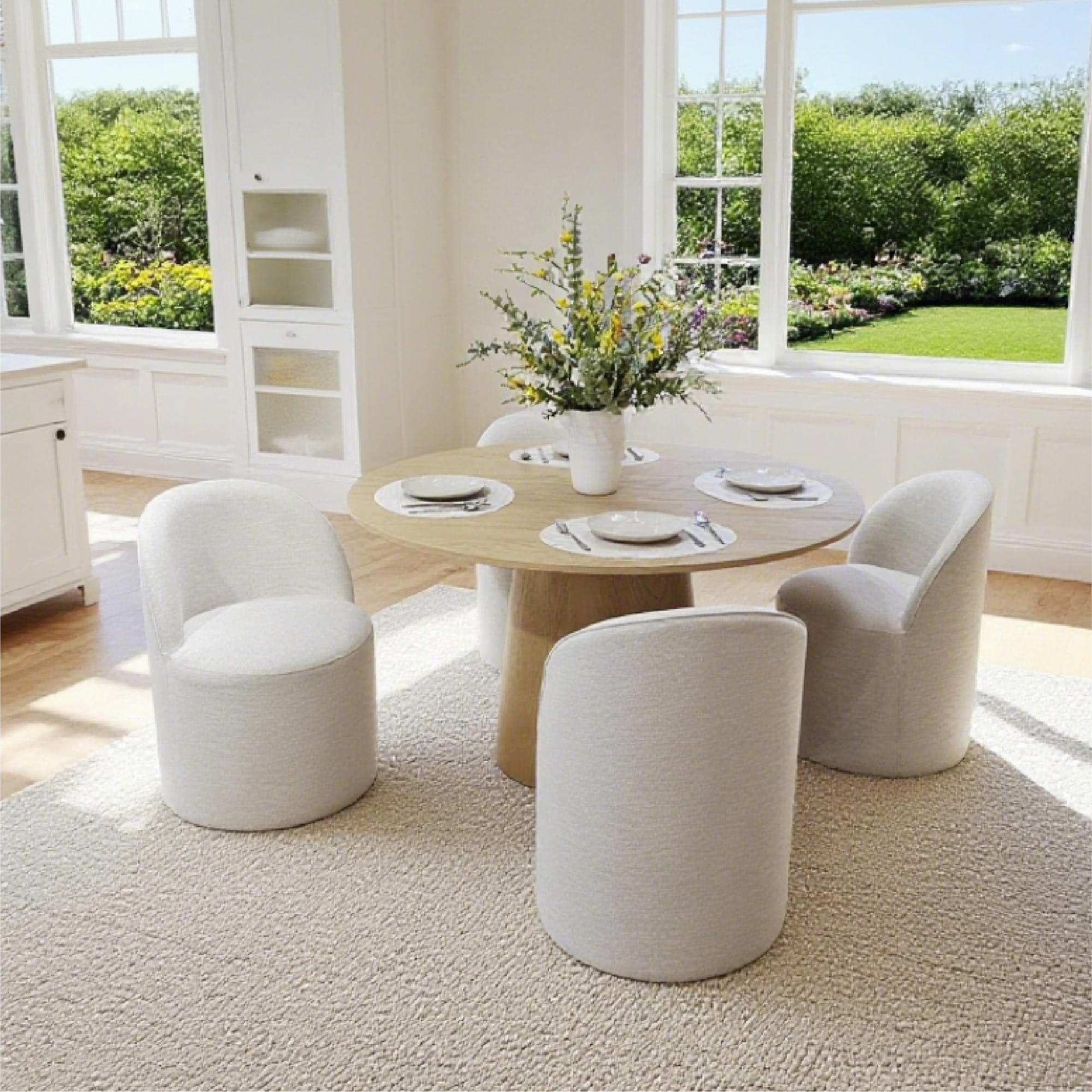 Orchid & Doris 52" Round Natural Dining Table Set for 4 (5-Piece)