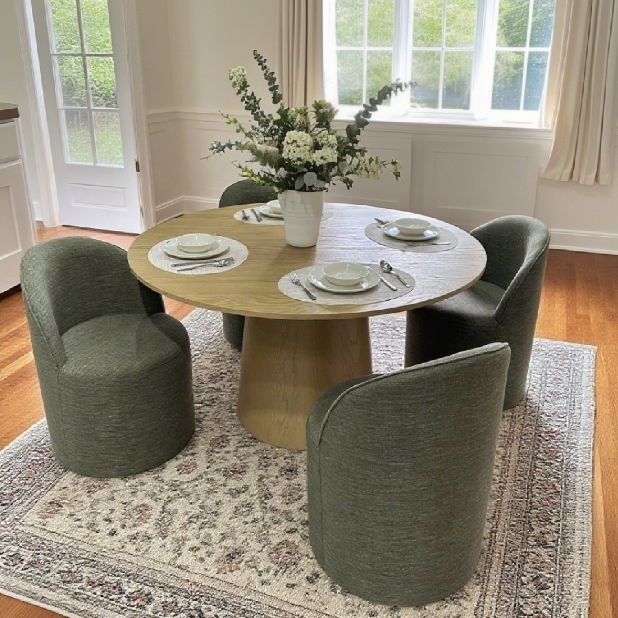 Orchid & Doris 52" Round Natural Dining Table Set for 4 (5-Piece)