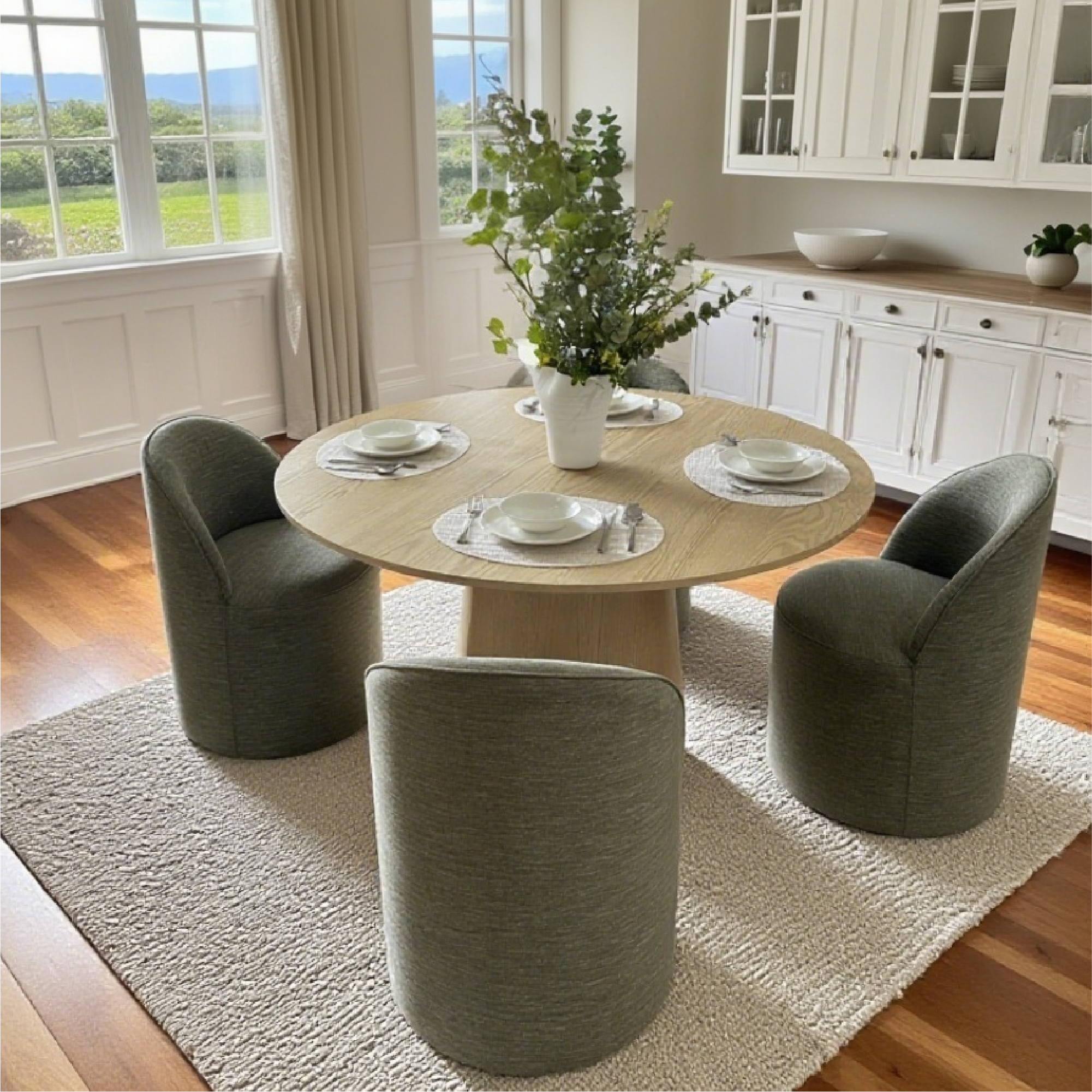 Orchid & Doris 52" Round Natural Dining Table Set for 4 (5-Piece)