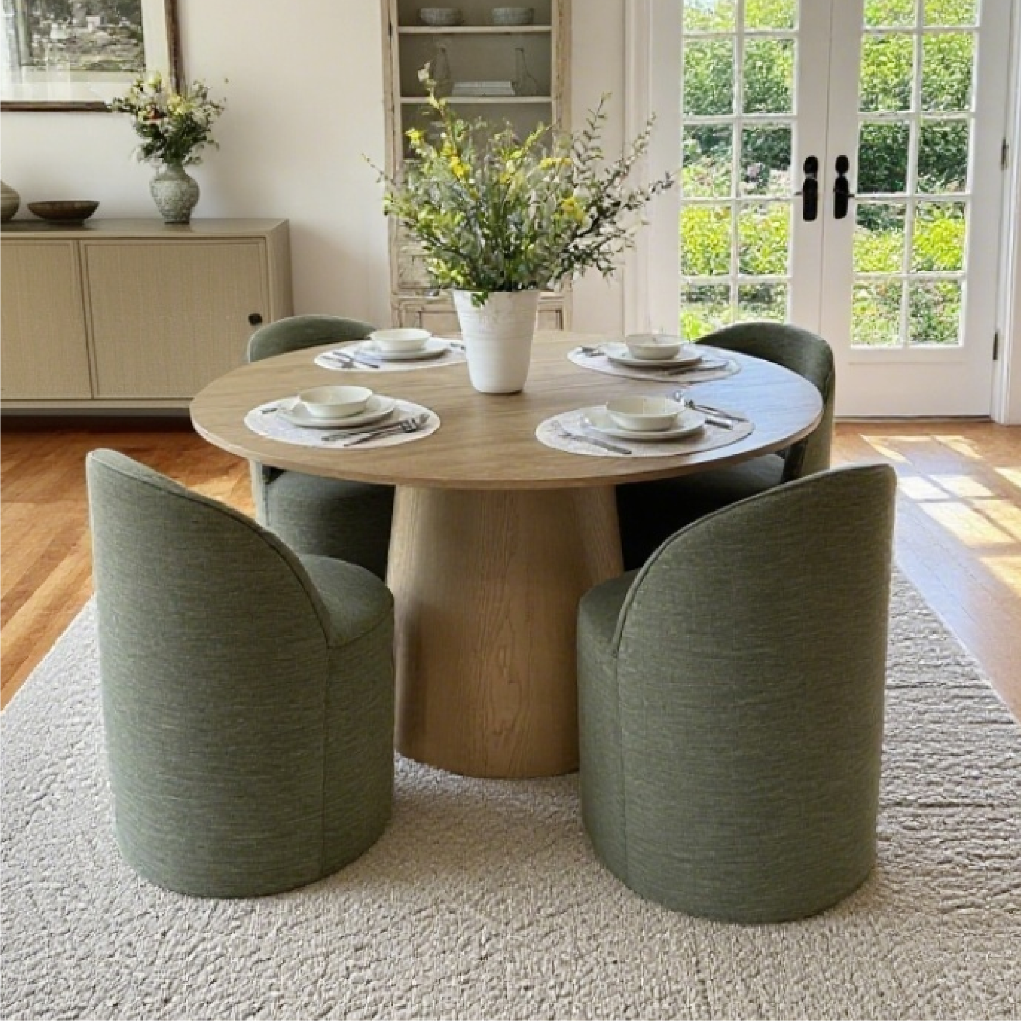 Orchid & Doris 52" Round Natural Dining Table Set for 4 (5-Piece)