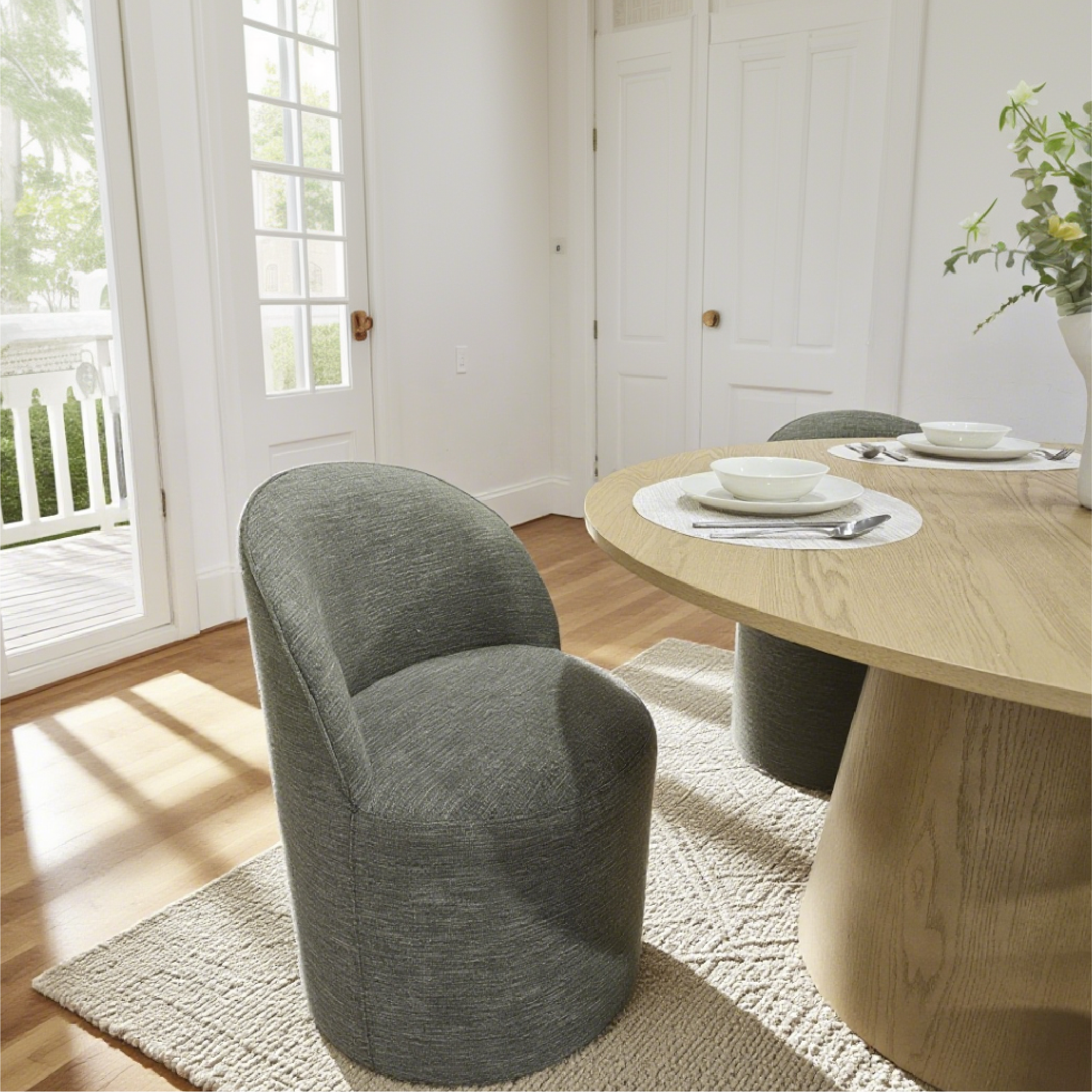 Orchid & Doris 52" Round Natural Dining Table Set for 4 (5-Piece)