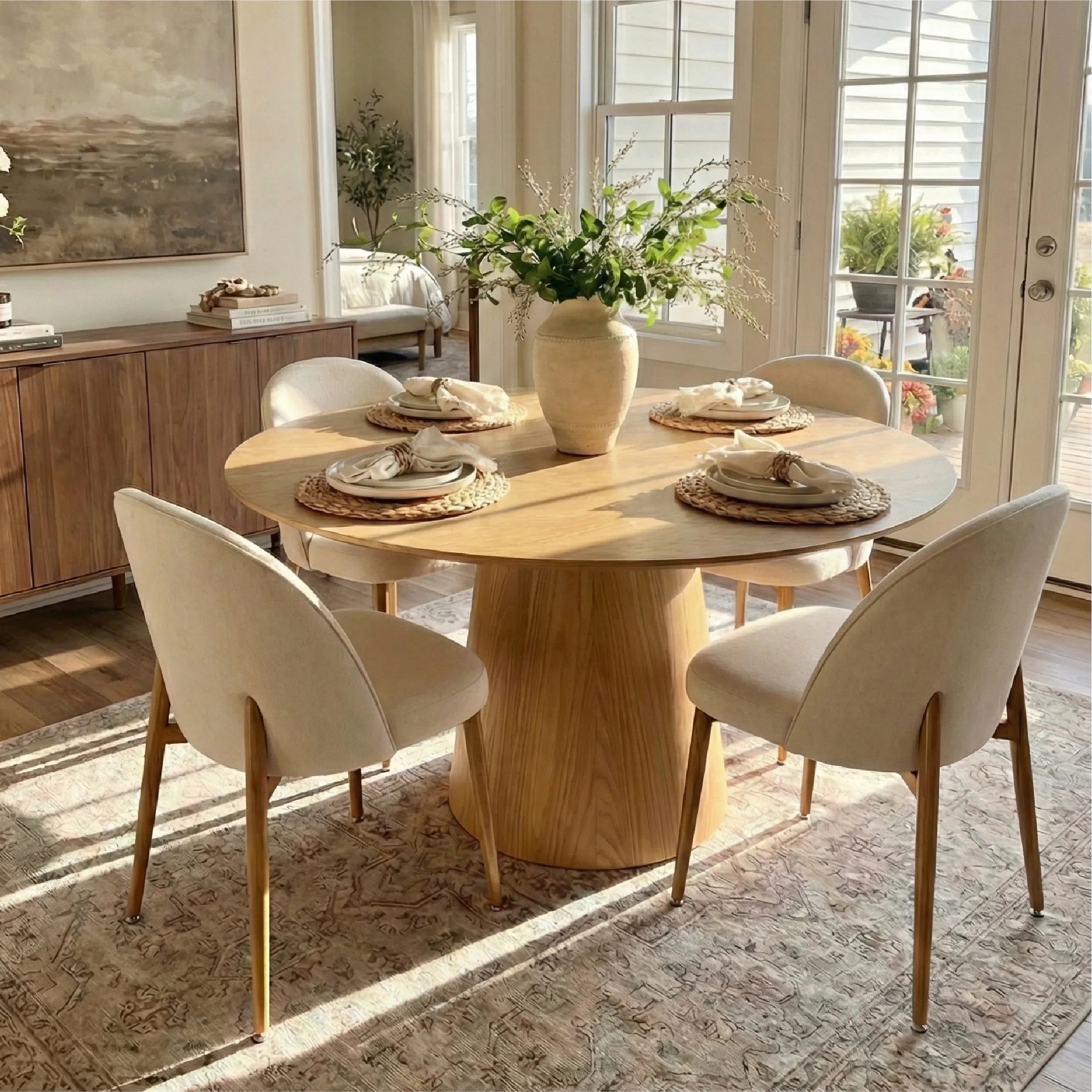 Orchid & Goteborg 52" Round Solid Oak Dining Table Set for 4 (5-Piece)