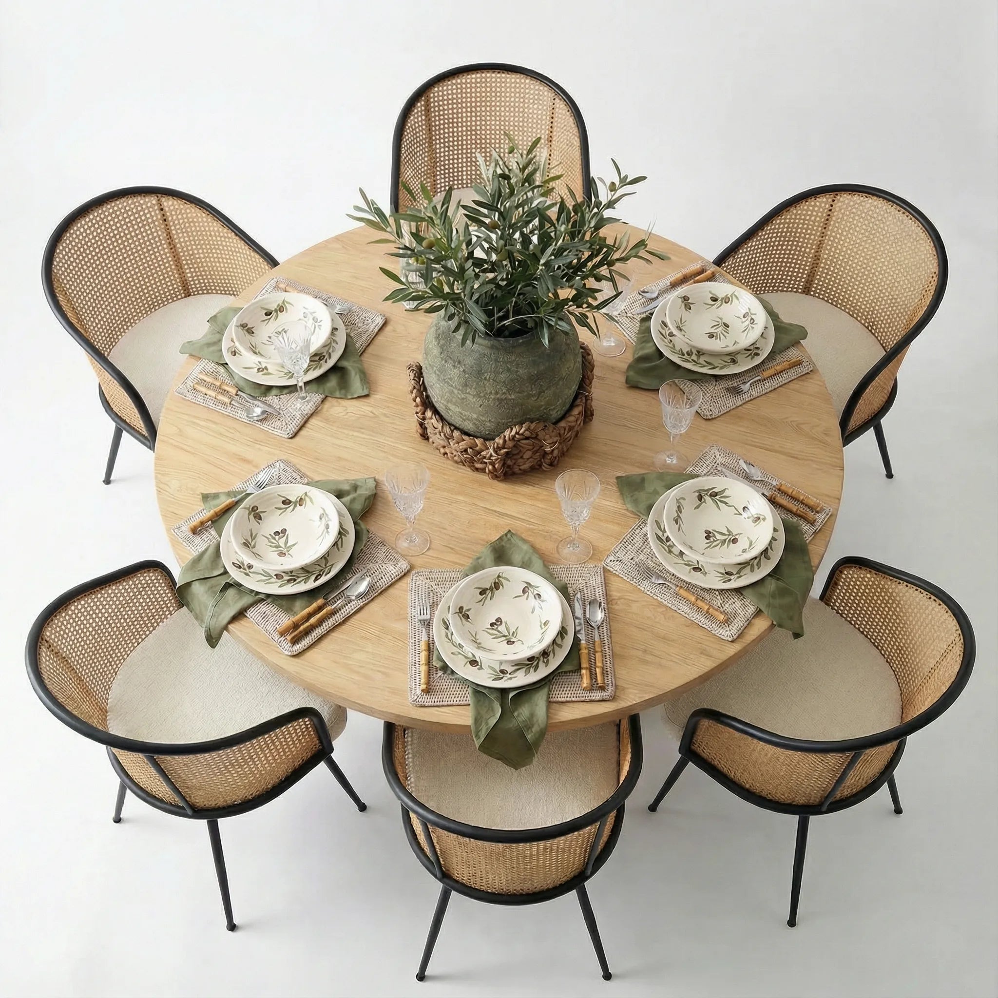 Orchid & Jules 60" Solid Oak Round Dining Table Set for 6 (7-Piece)