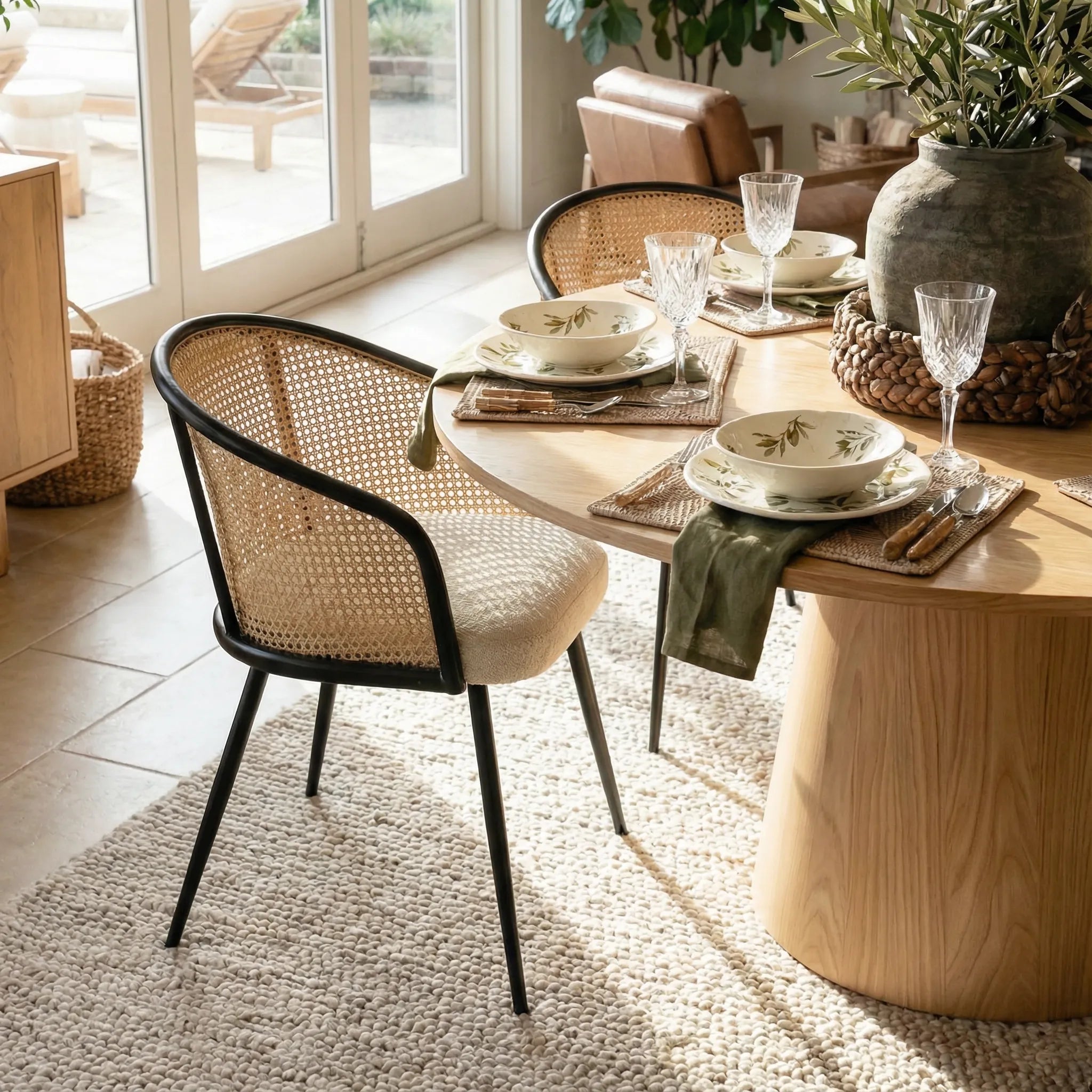 Orchid & Jules 60" Solid Oak Round Dining Table Set for 6 (7-Piece)