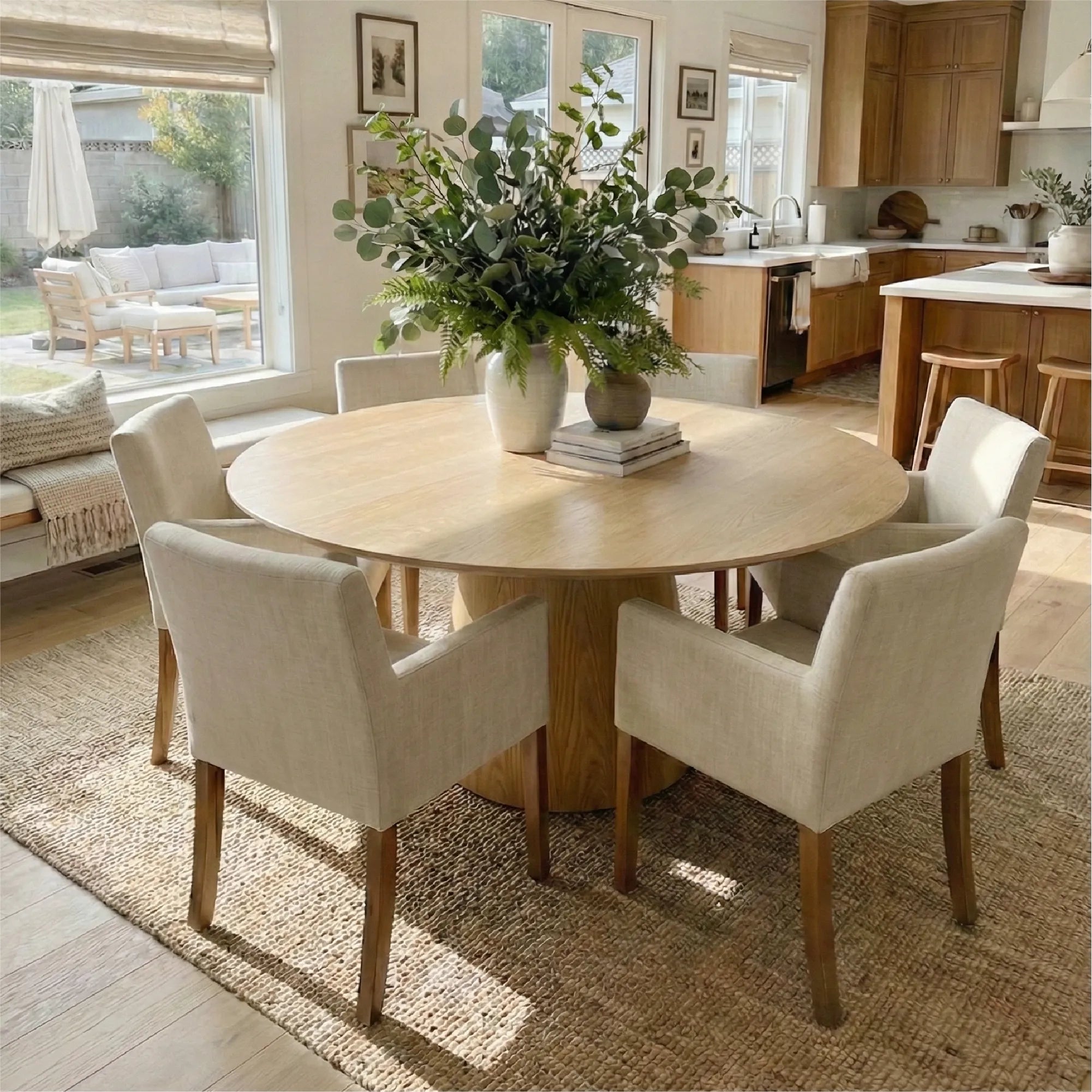 Orchid & North 60" Solid Oak Round Dining Table Set for 6 (7-Piece)