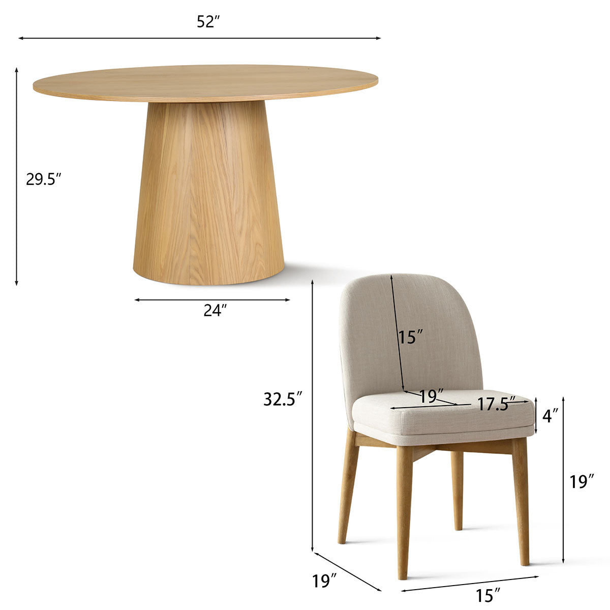 Orchid & Havana 52" Round Natural Dining Table Set for 6 (7-Piece)